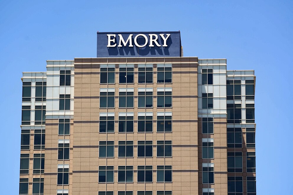 PHOTO: A view shows a sign outside of the Emory University Hospital in Atlanta, May 22, 2025.  