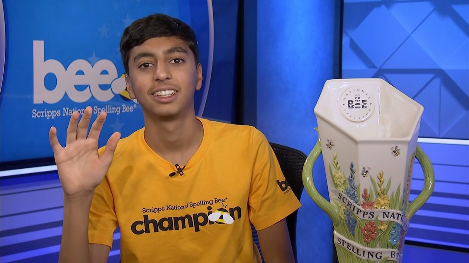 Shrey Parikh, 14, won after correctly spelling a record-breaking 32 words in 90 seconds.