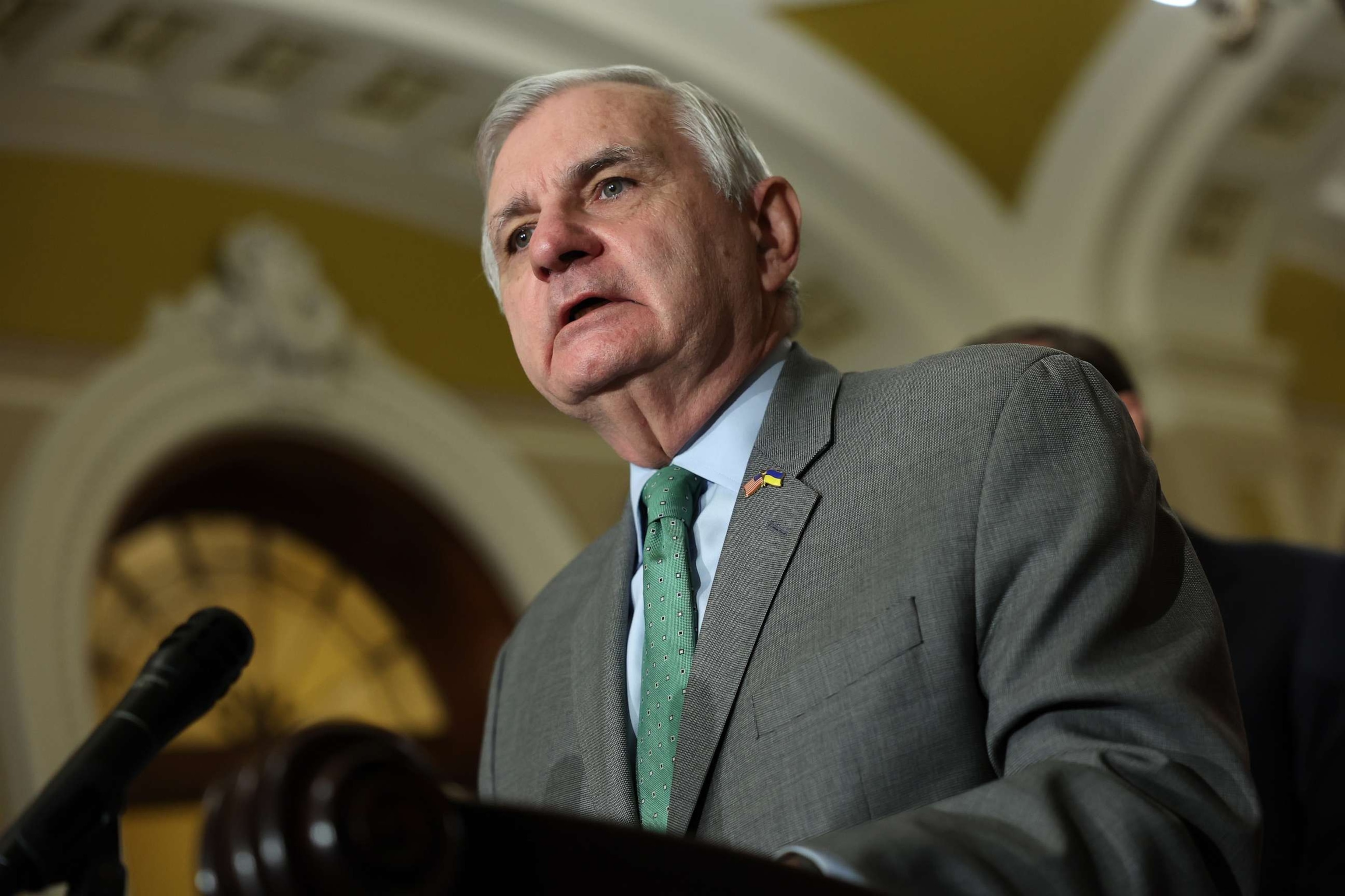 PHOTO: Sen Jack Reed speaks following a Democratic policy luncheon at the U.S. Capitol, Mar. 28, 2023, in Washington.