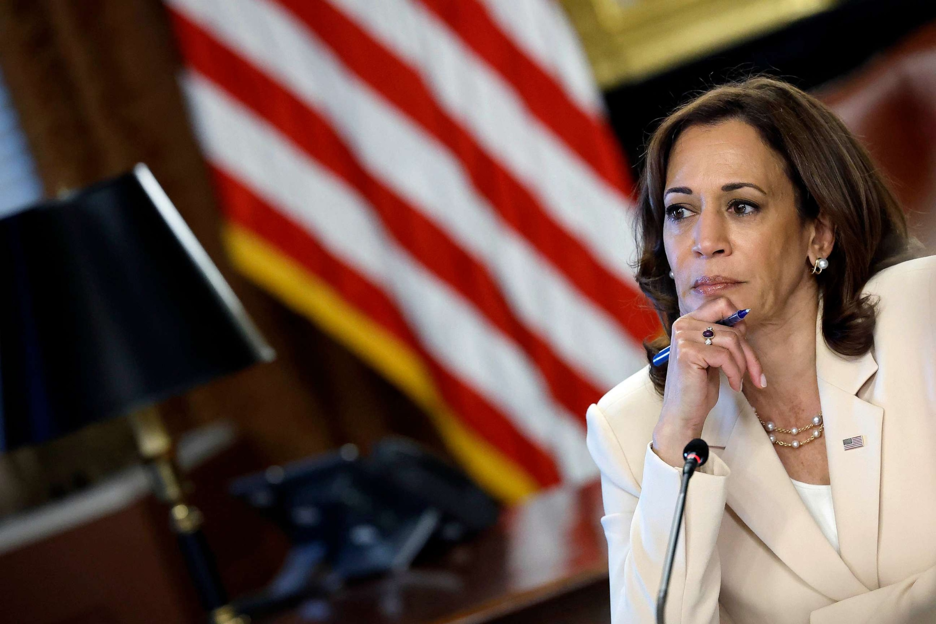 PHOTO: FILE - Vice President Kamala Harris hears from college and university leaders from across the country in the Eisenhower Executive Office Building, Aug 08, 2022 in Washington, DC.