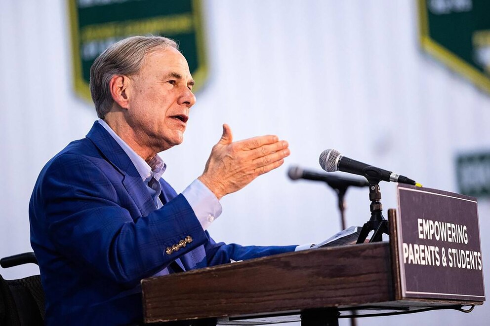 Texas Gov. Greg Abbott speaks to a group of event attendees for his Parent Empowerment Night event where he advocated for school choice and vouchers at Temple Christian School in Fort Worth, Texas, on March 6, 2025.