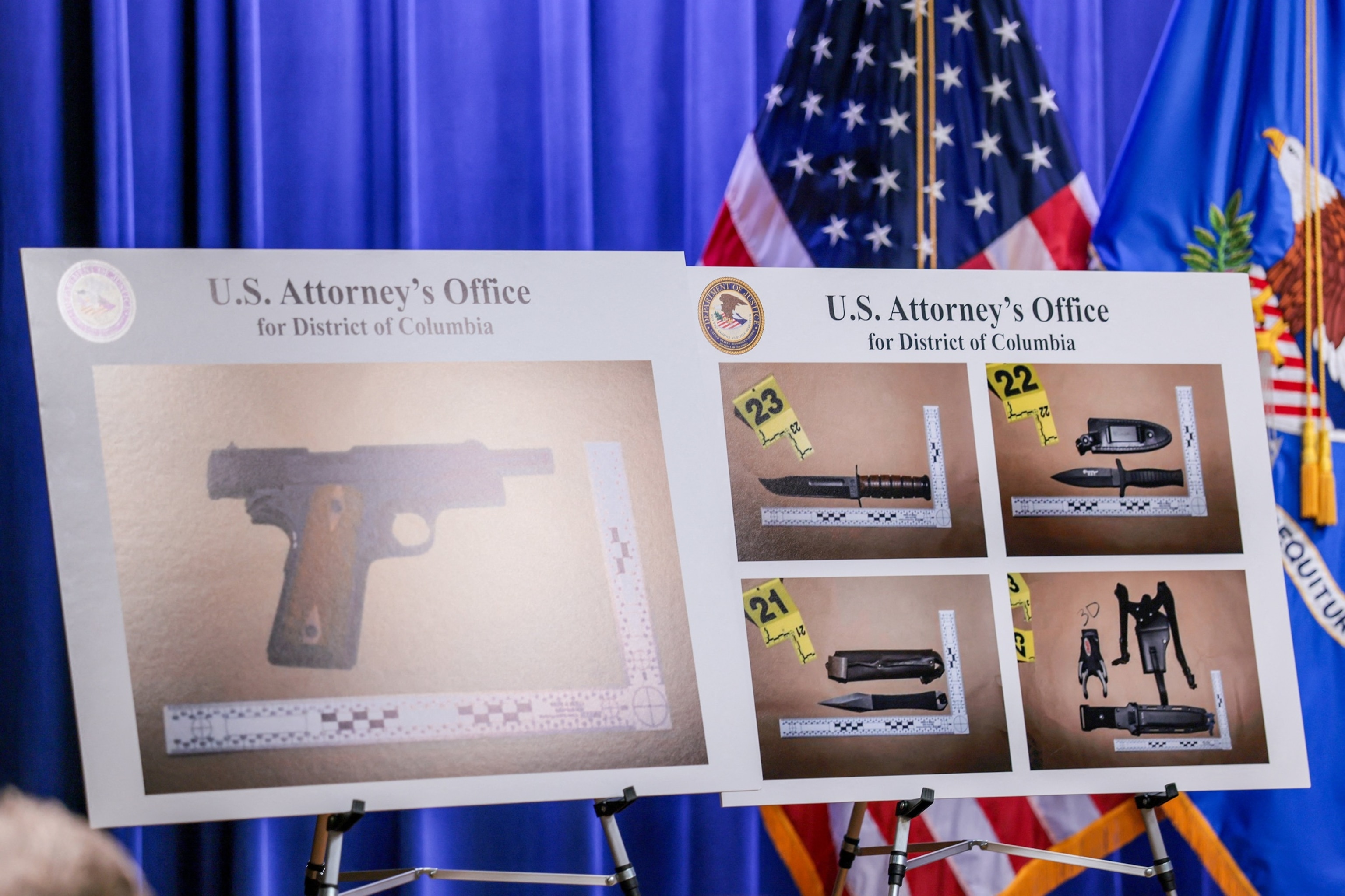 PHOTO: Pictures of the weapons carried by Cole Tomas Allen, the suspect in the shooting incident in Washington at the annual White House Correspondents' Association Dinner in Washington, April 27, 2026. 