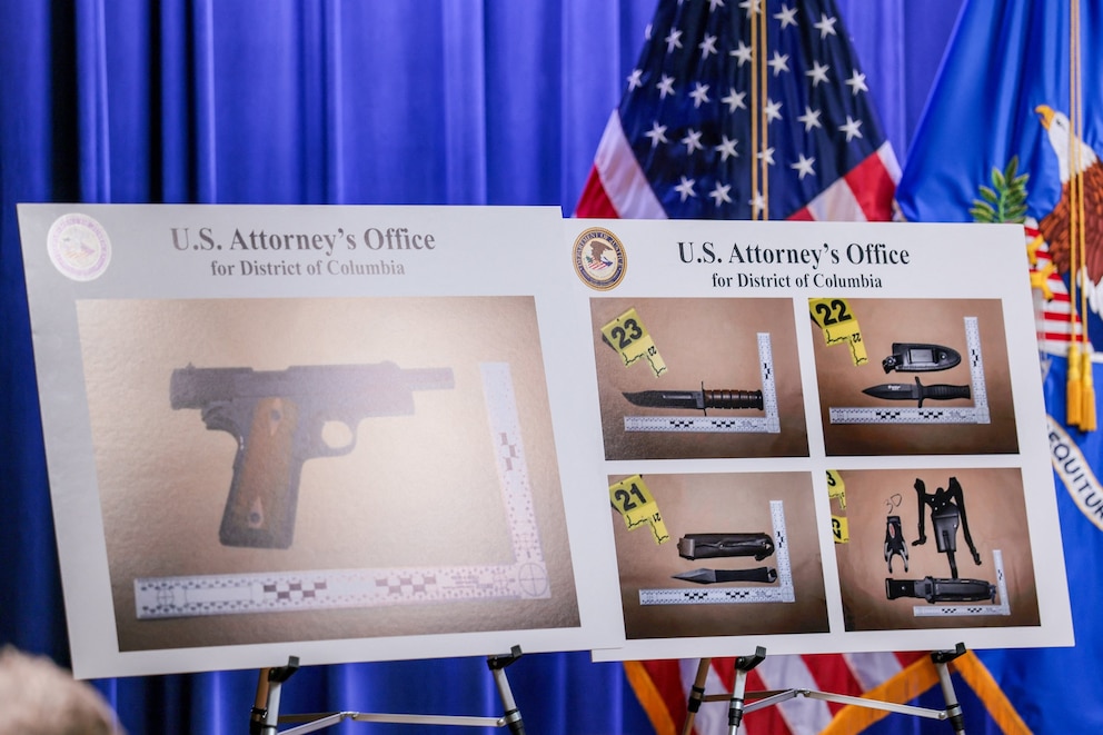 PHOTO: Pictures of the weapons carried by Cole Tomas Allen, the suspect in the shooting incident in Washington at the annual White House Correspondents' Association Dinner in Washington, April 27, 2026. 