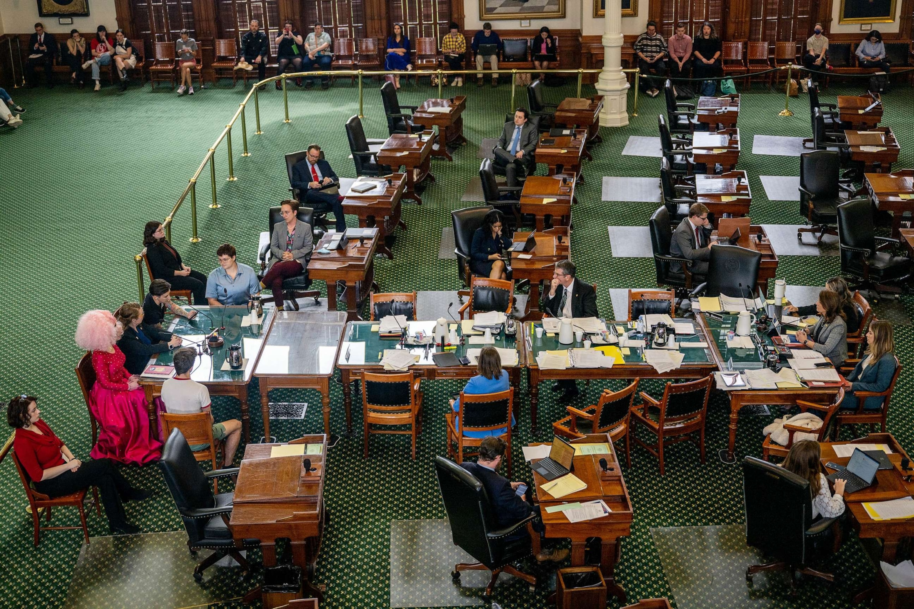 PHOTO: FILE - Legislators listen as people give testimony in the Senate Chamber at the Texas State Capitol, March 23, 2023 in Austin, Texas.