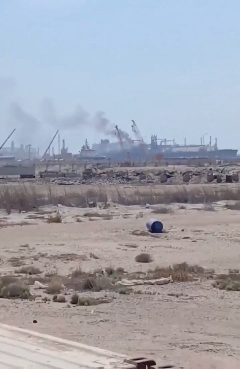 PHOTO: Smoke rises from a gas tanker after a drone strike at Damietta