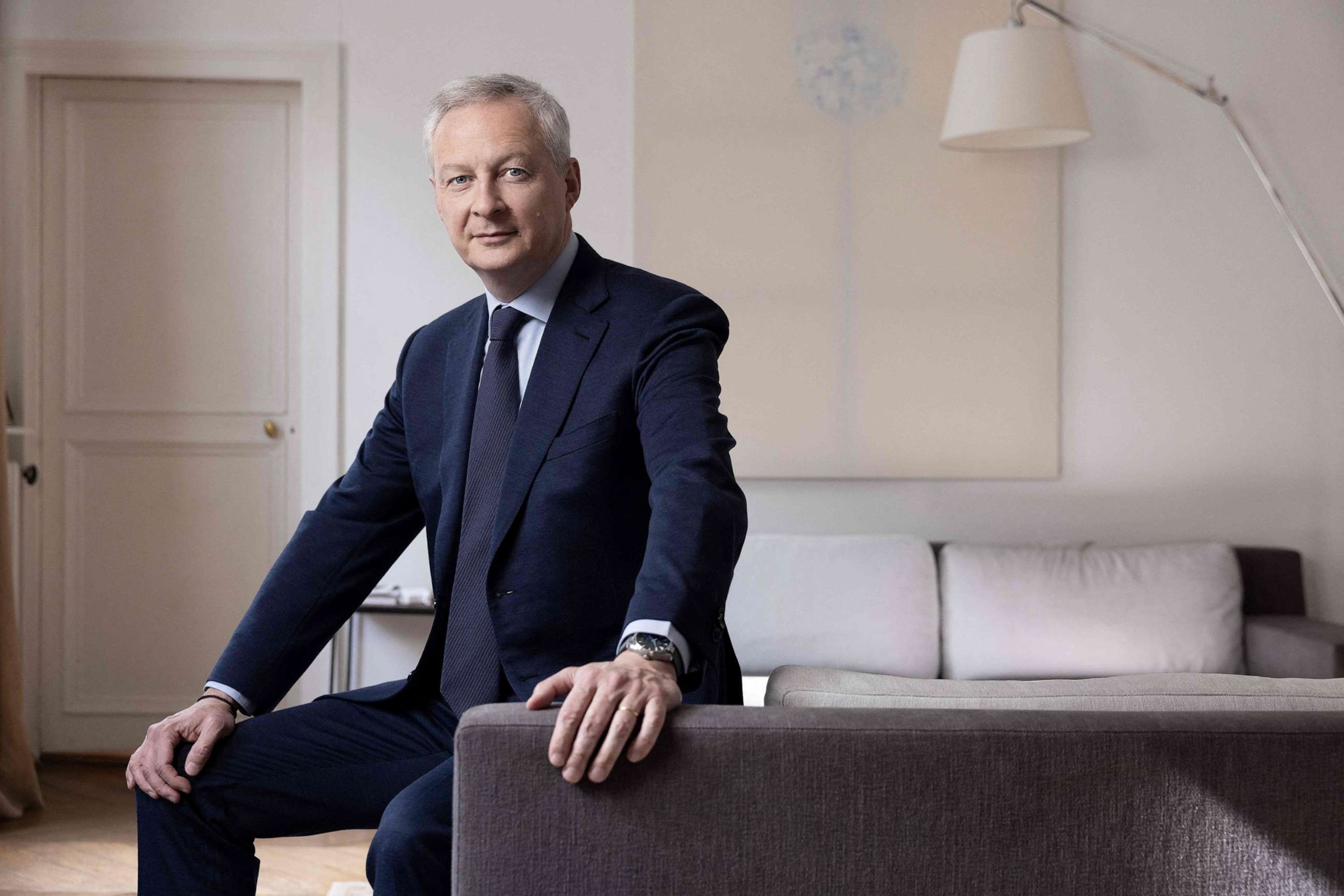 PHOTO: French Minister for the Economy and Finances Bruno Le Maire poses for a photo session at his home in Paris, April 27, 2023.