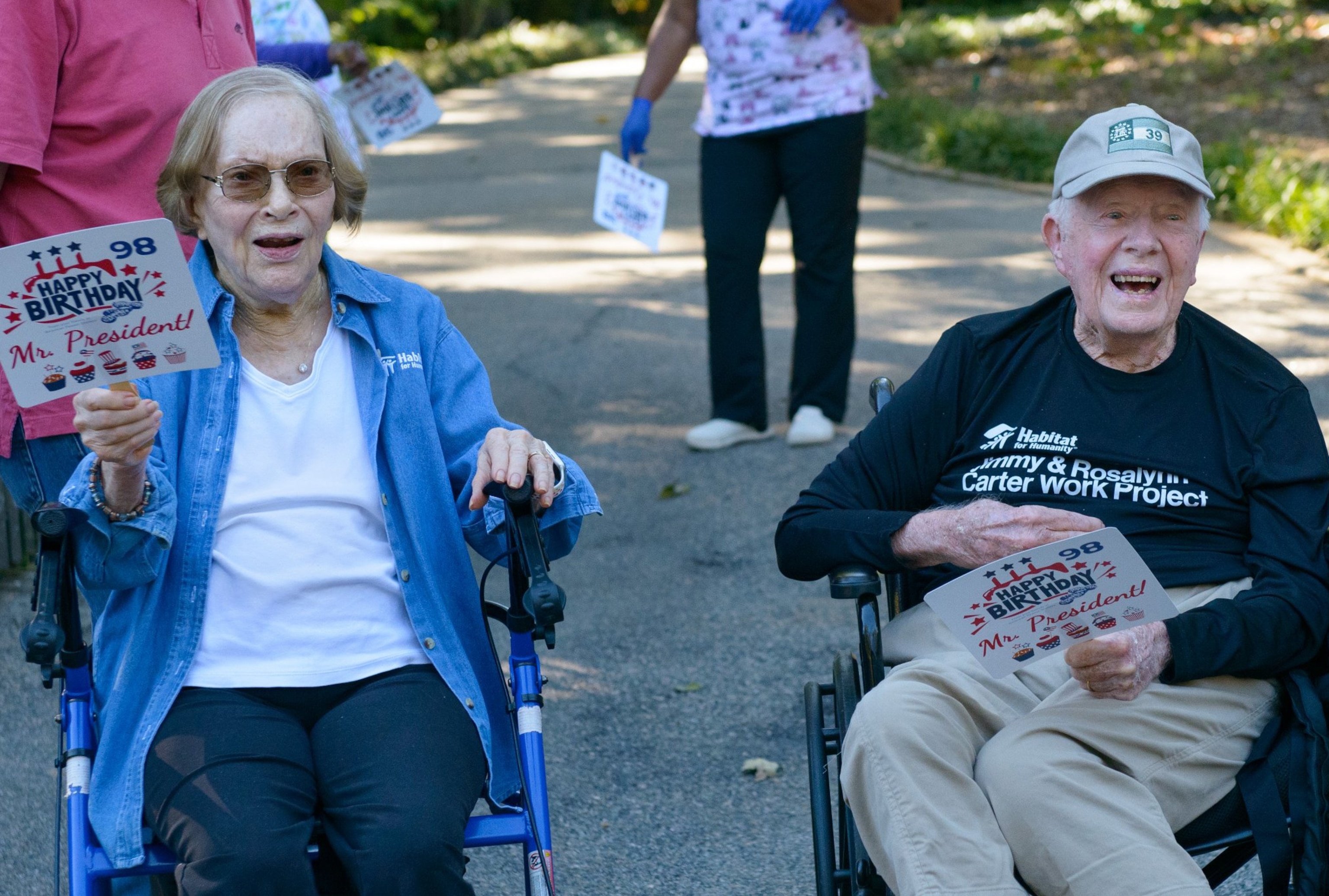 PHOTO: Former President Jimmy Carter spends the afternoon with his wife, Rosalynn, at a parade in his hometown of Plains, Ga., on October, 2, 2022, in a photo shared by The Carter Center.