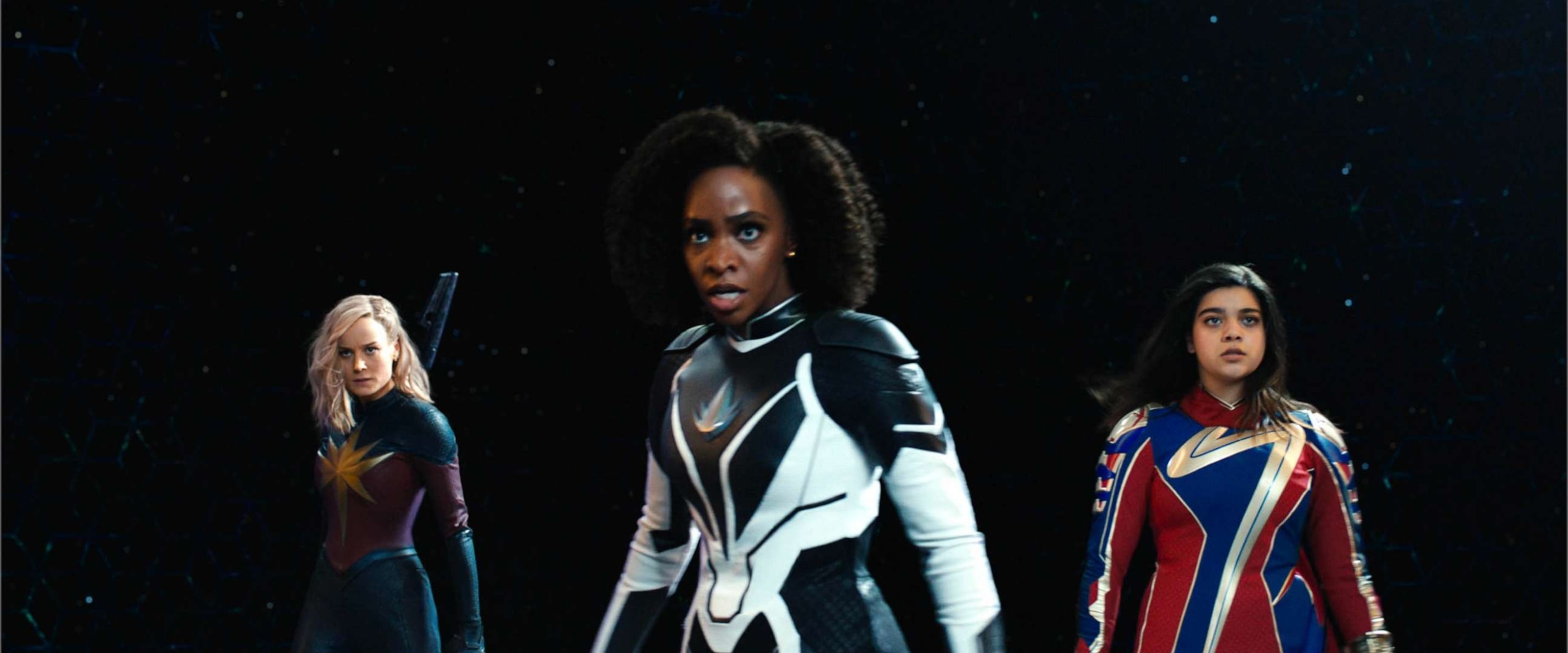 PHOTO: Brie Larson, Teyonah Parris and Iman Vellani in a scene from "The Marvels."