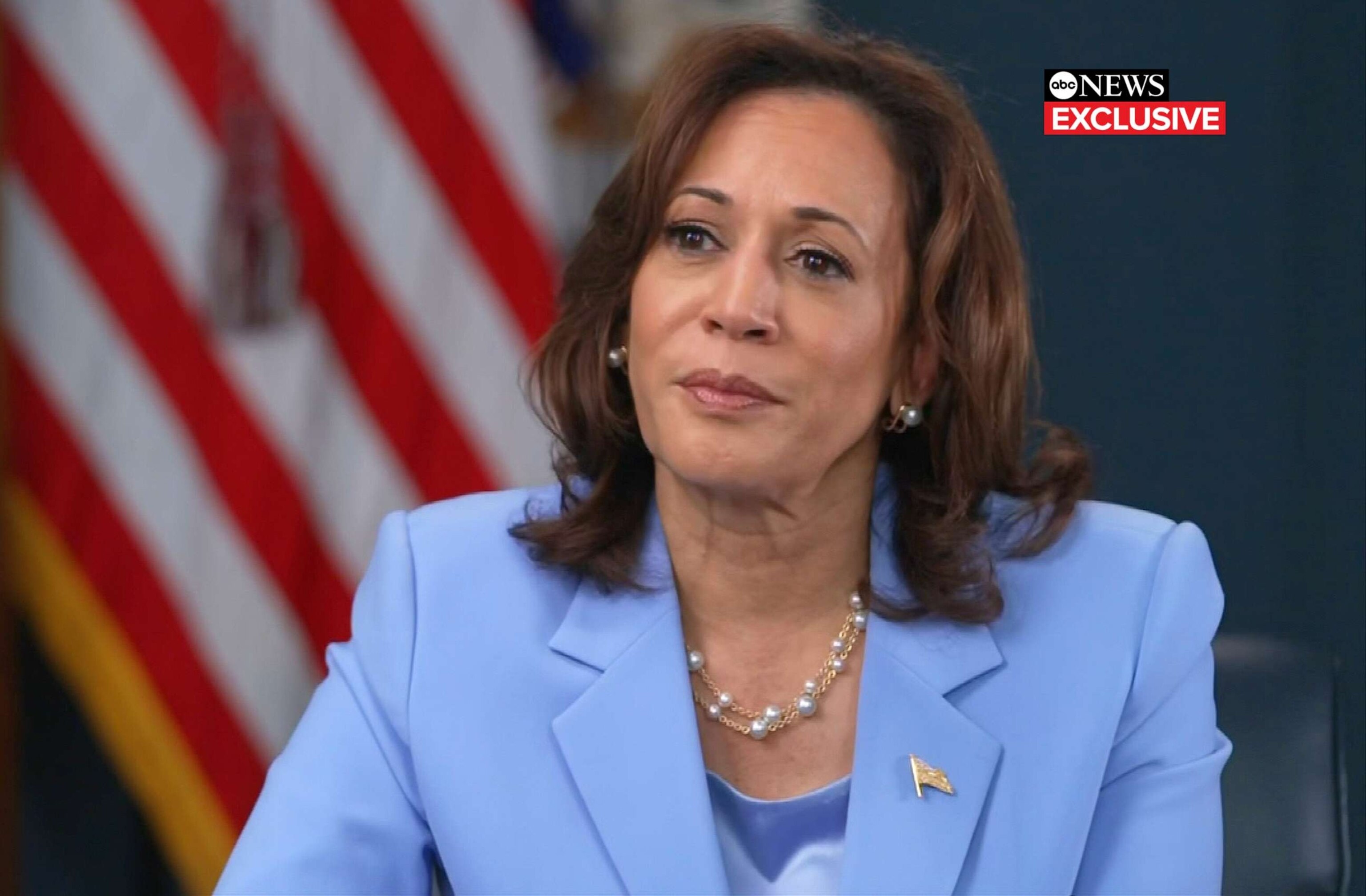 PHOTO: Vice President Kamala Harris speaks with Linsey Davis during an interview with ABC News, July 28, 2023.