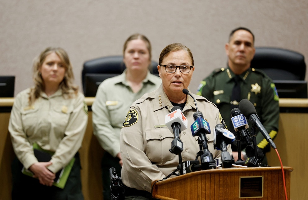 PHOTO: Nevada County Sheriff Shannan Moon replies to a question during a press conference at the Nevada County Sheriff's Office in Nevada City, Calif., on Feb. 18, 2026.  