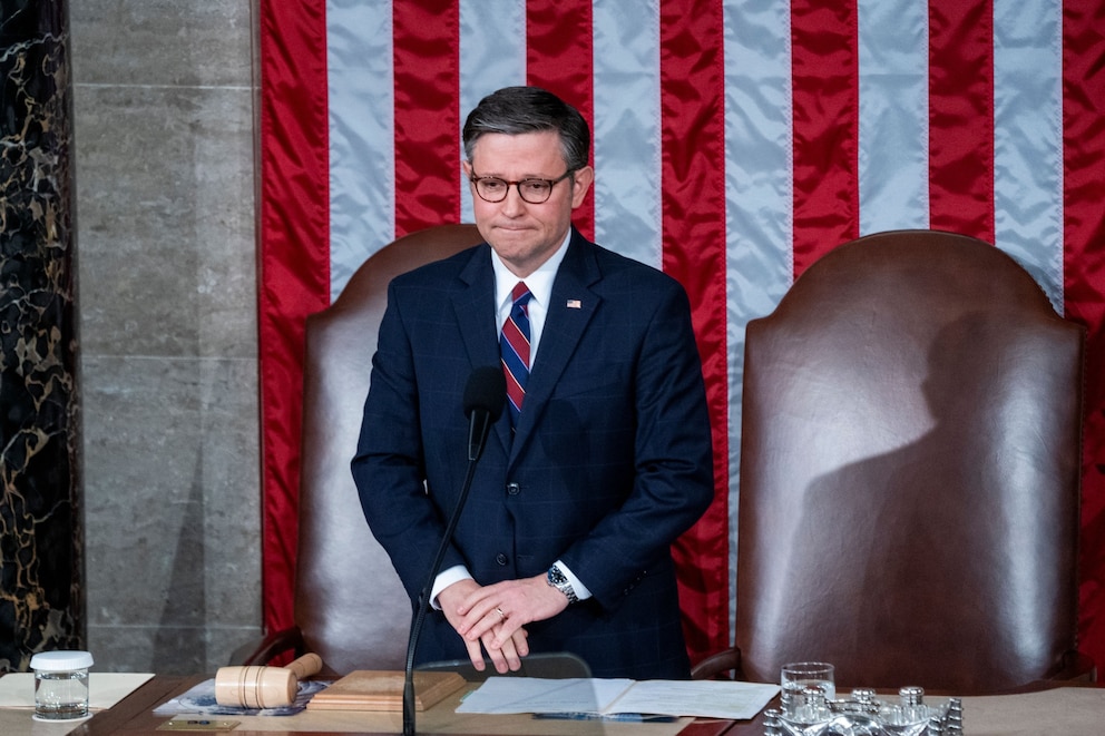 PHOTO: Speaker of the House Mike Johnson in the chamber of the US House of Representatives on Capitol Hill in Washington, DC,  April 11, 2024. 