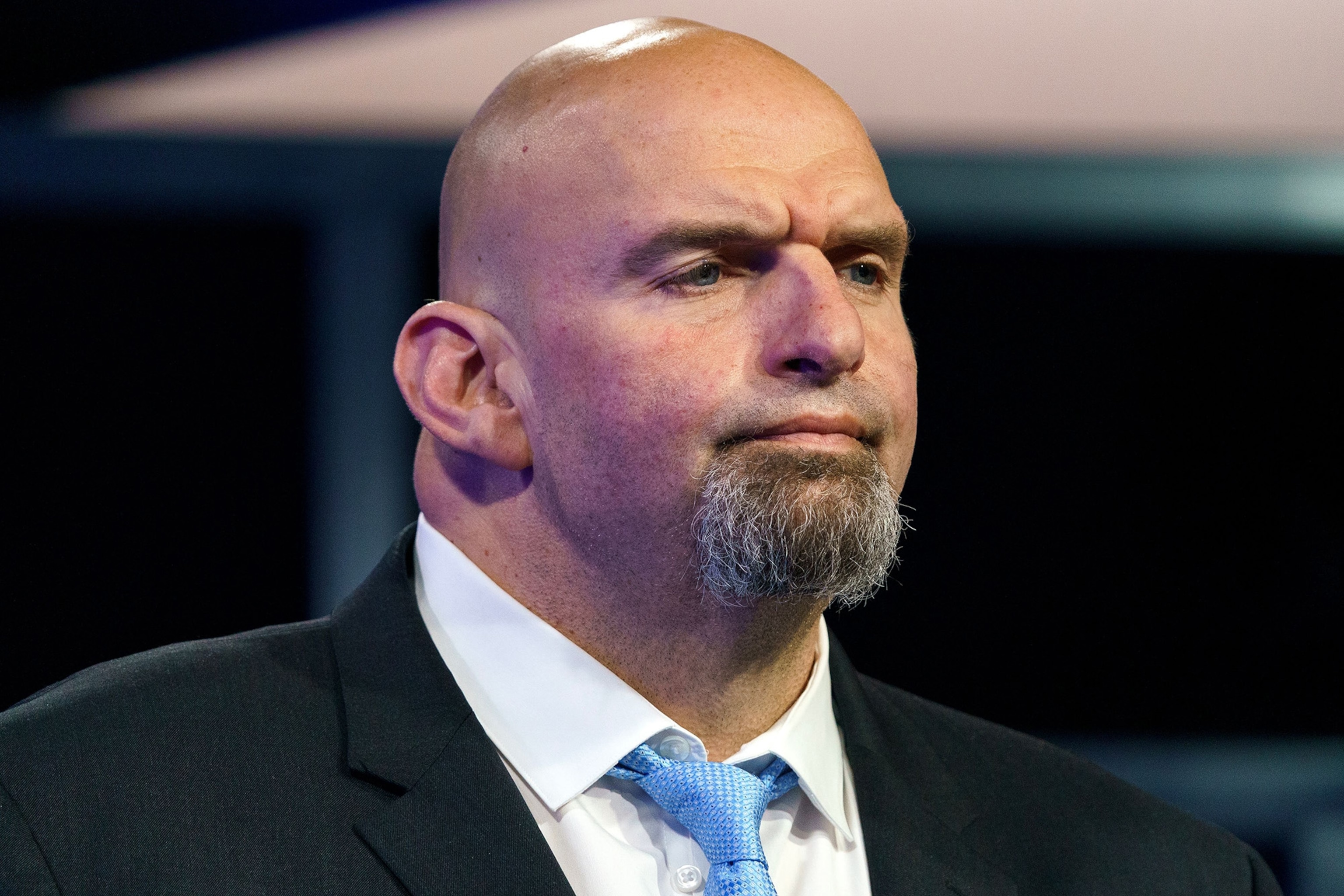 PHOTO: Democratic Pennsylvania candidate Lt. Gov. John Fetterman participates in a debate in Harrisburg, Pa., Oct. 25, 2022. 