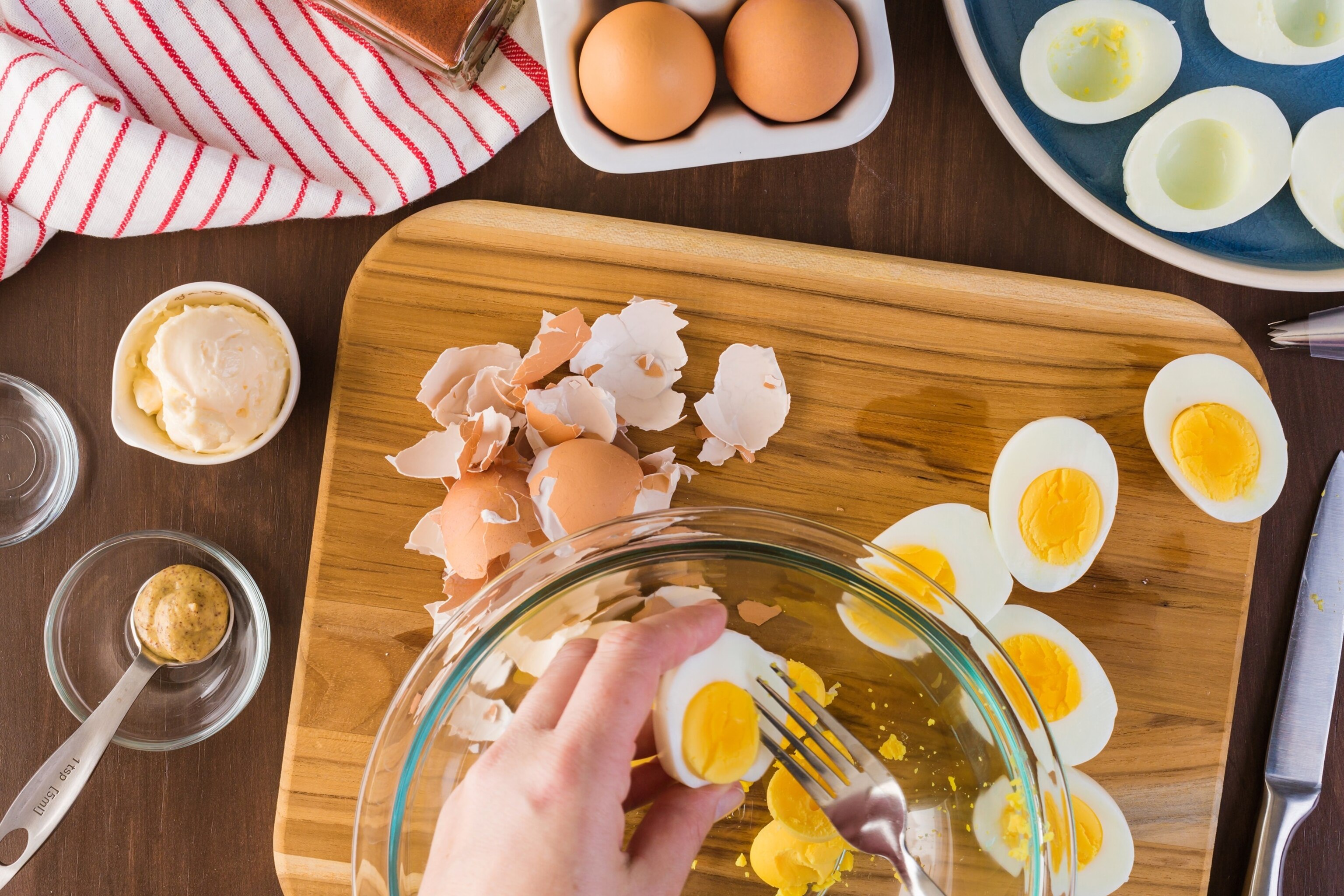 PHOTO: Deviled eggs preparation
