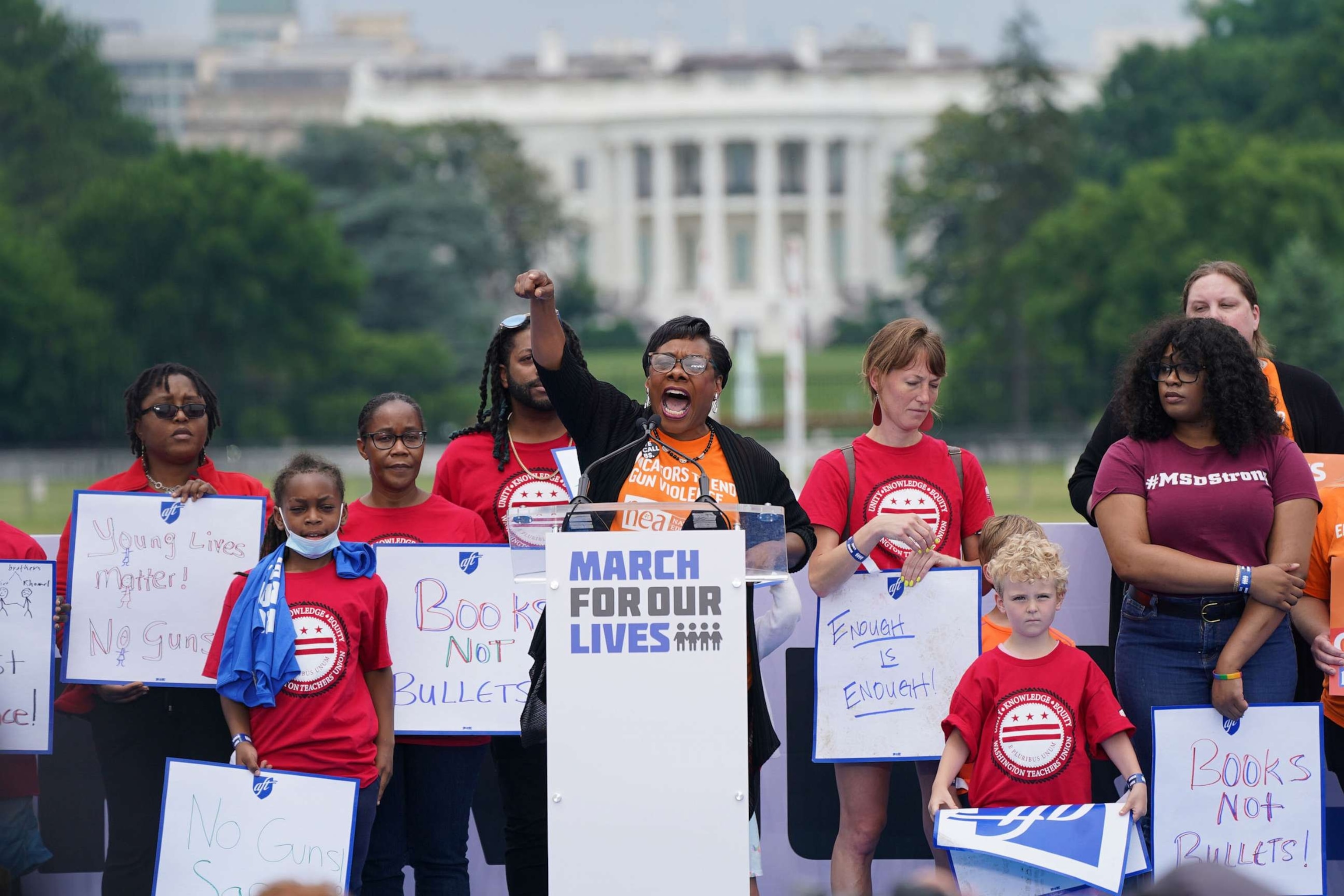 PHOTO: President of the National Education Association and educator, Rebecca S. Pringle, speaks during March for Our Lives 2022 on June 11, 2022 in Washington, DC.