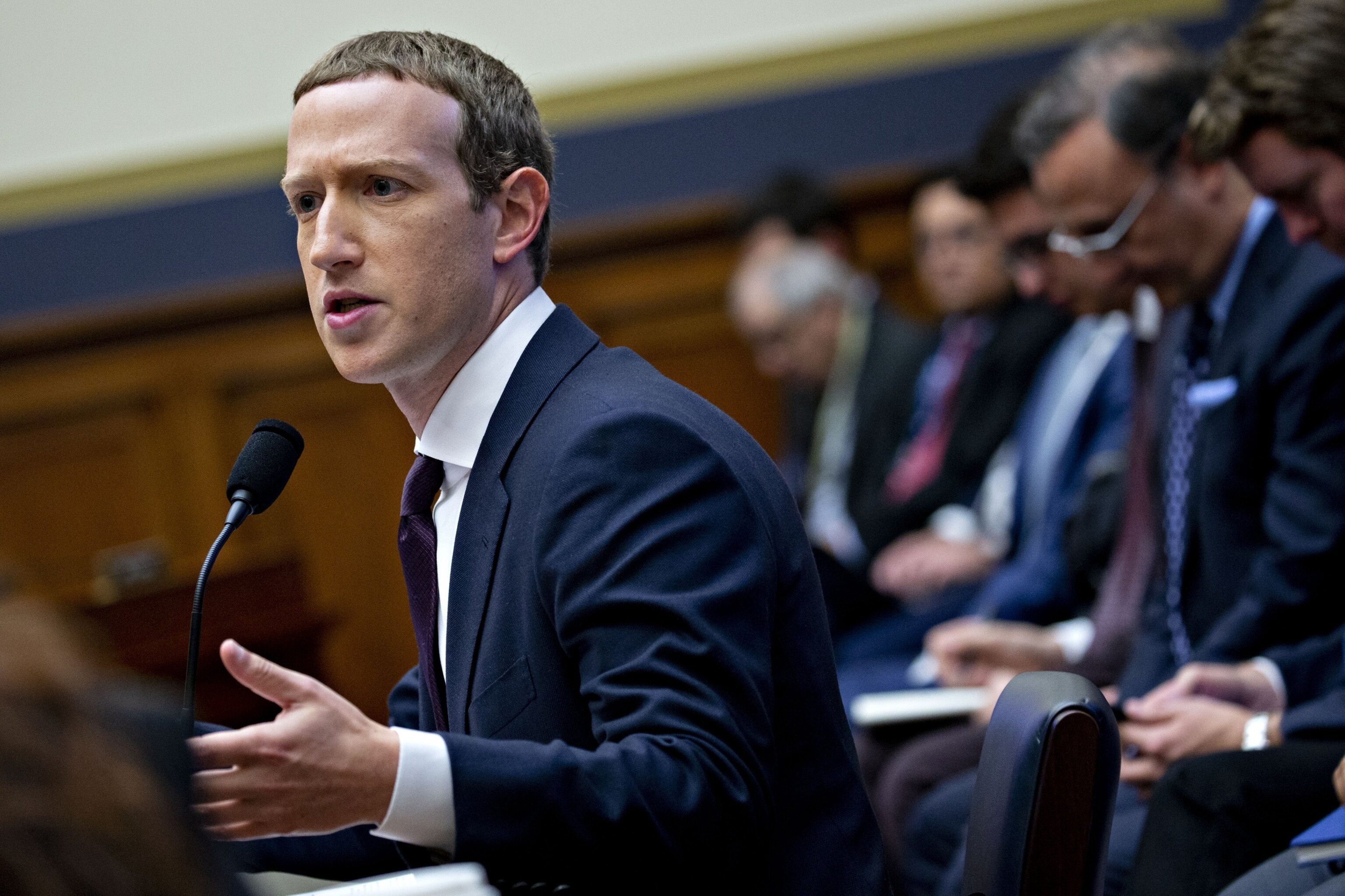 PHOTO: Mark Zuckerberg, chief executive officer and founder of Facebook Inc., speaks during a House Financial Services Committee hearing in Washington, D.C., Oct. 23, 2019.