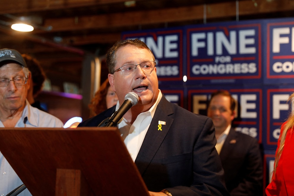 PHOTO: Randy Fine, Republican nominee for 2025 Florida's 6th congressional district special election, speaks at a watch party in Ormond Beach, Florida, April 1, 2025. 