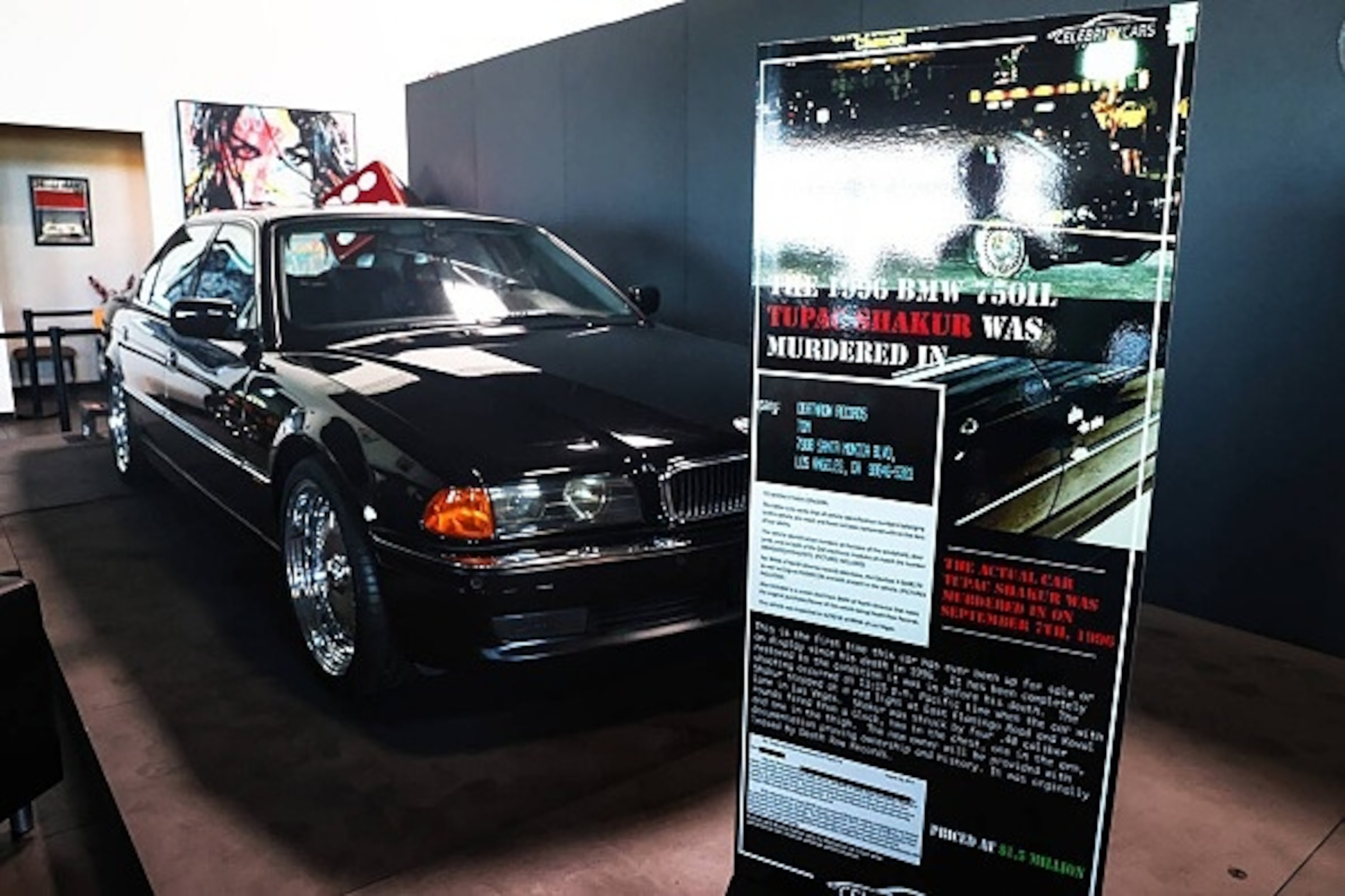 PHOTO: The BMW that Tupac Shakur was riding in when he was fatally shot is for sale at Celebrity Cars in Las Vegas on July 27, 2023.