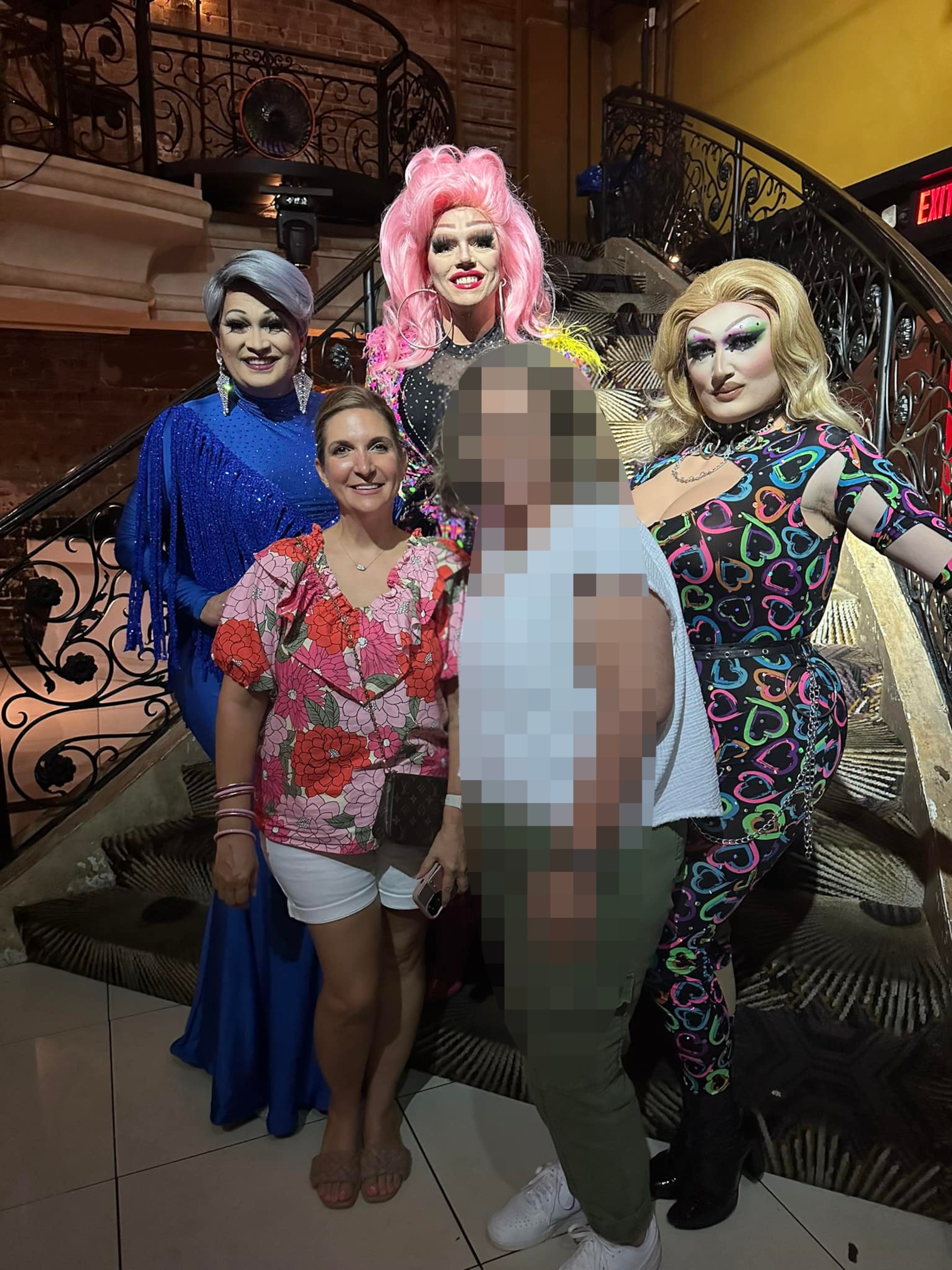 PHOTO: Kristi Maris is seen here with drag queens on July 13, 2023 in Houston at Hamburger Mary's Houston.