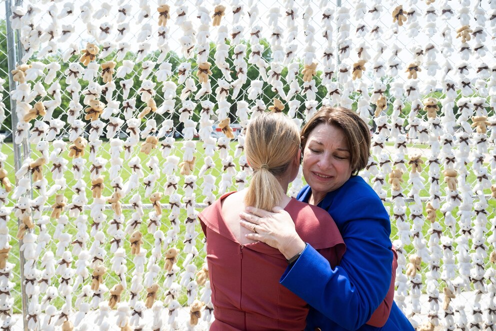 PHOTO: A fence featuring 20,000 stuffed teddy bears in which organizers say each represents a Ukrainian child abducted by Russia since the start of the war, is seen on the National Mall in Washington, DC, on April 23, 2026.