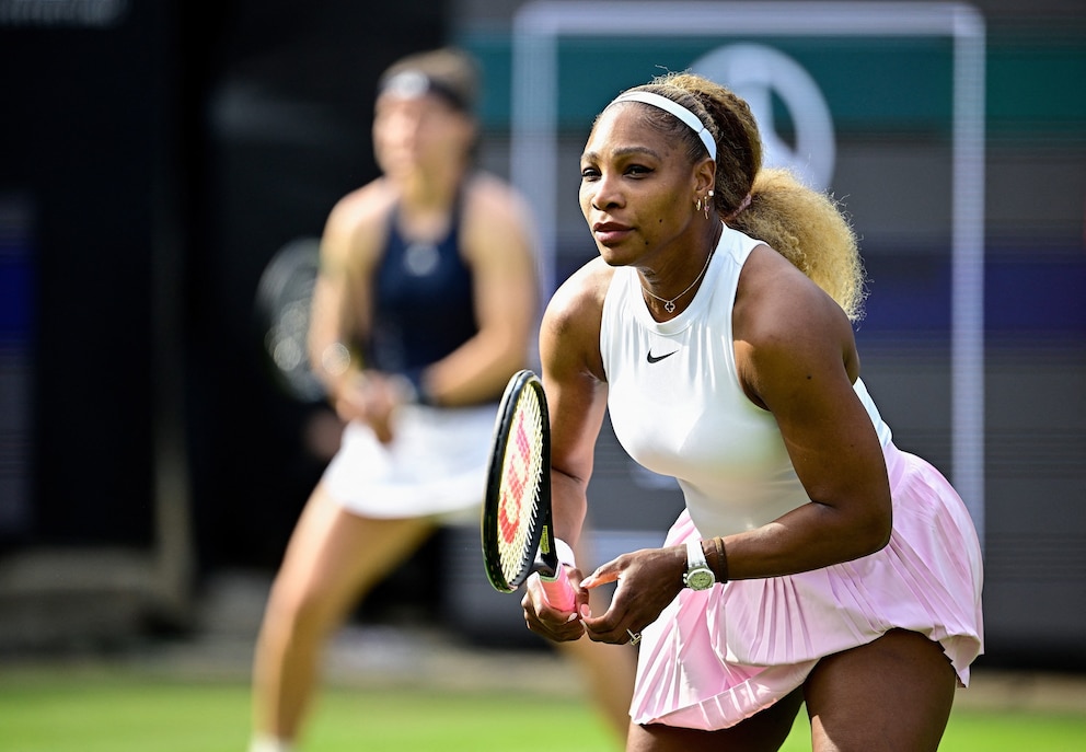 PHOTO: US tennis player Serena Williams (R) and Czech Republic's Karolina Muchova play against New Zealand's Erin Routliffe and Mexico's Giuliana Olmos during the women's doubles round of 16 match at the WTA500 Berlin Tennis Open tournament in Berlin.