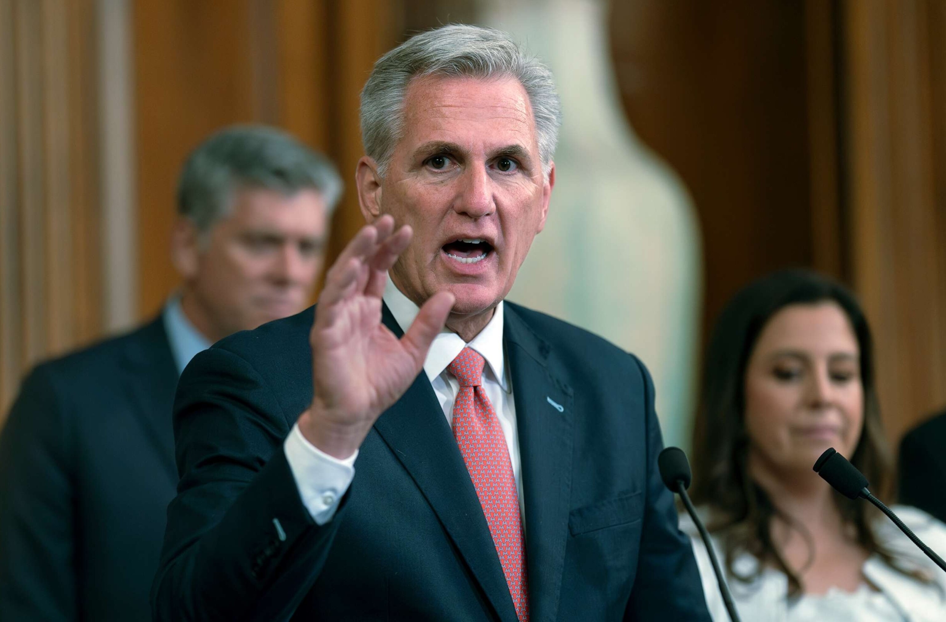 PHOTO: Speaker of the House Kevin McCarthy holds a news conference at the Capitol in Washington, D.C., July 27, 2023.