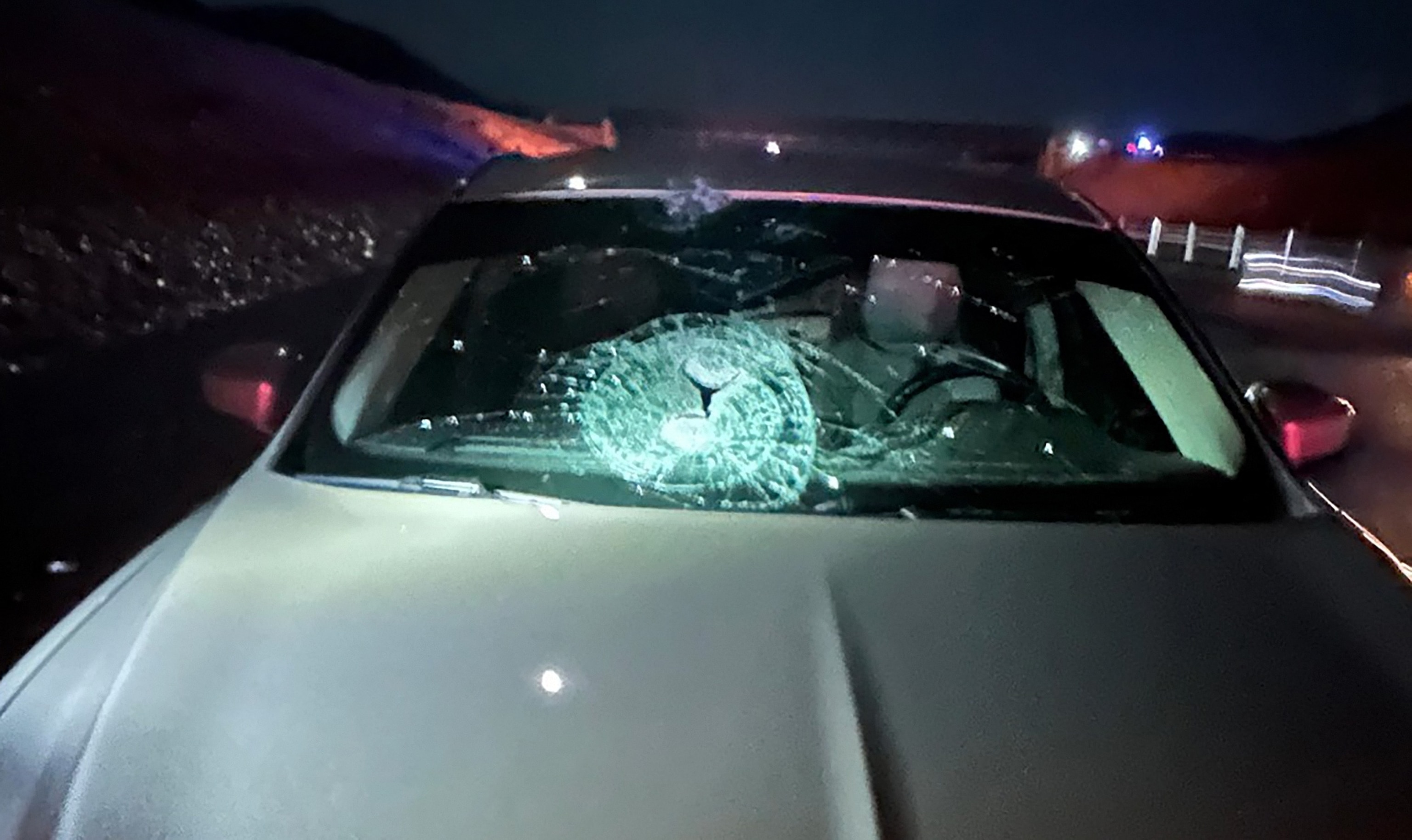 PHOTO: The Nevada State Police Highway Patrol in coordination with the Henderson Police Department, responded to reports of individuals dropping or throwing large rocks from a pedestrian overpass onto northbound US-95 in Henderson, Nevada, Aug. 10, 2025.
