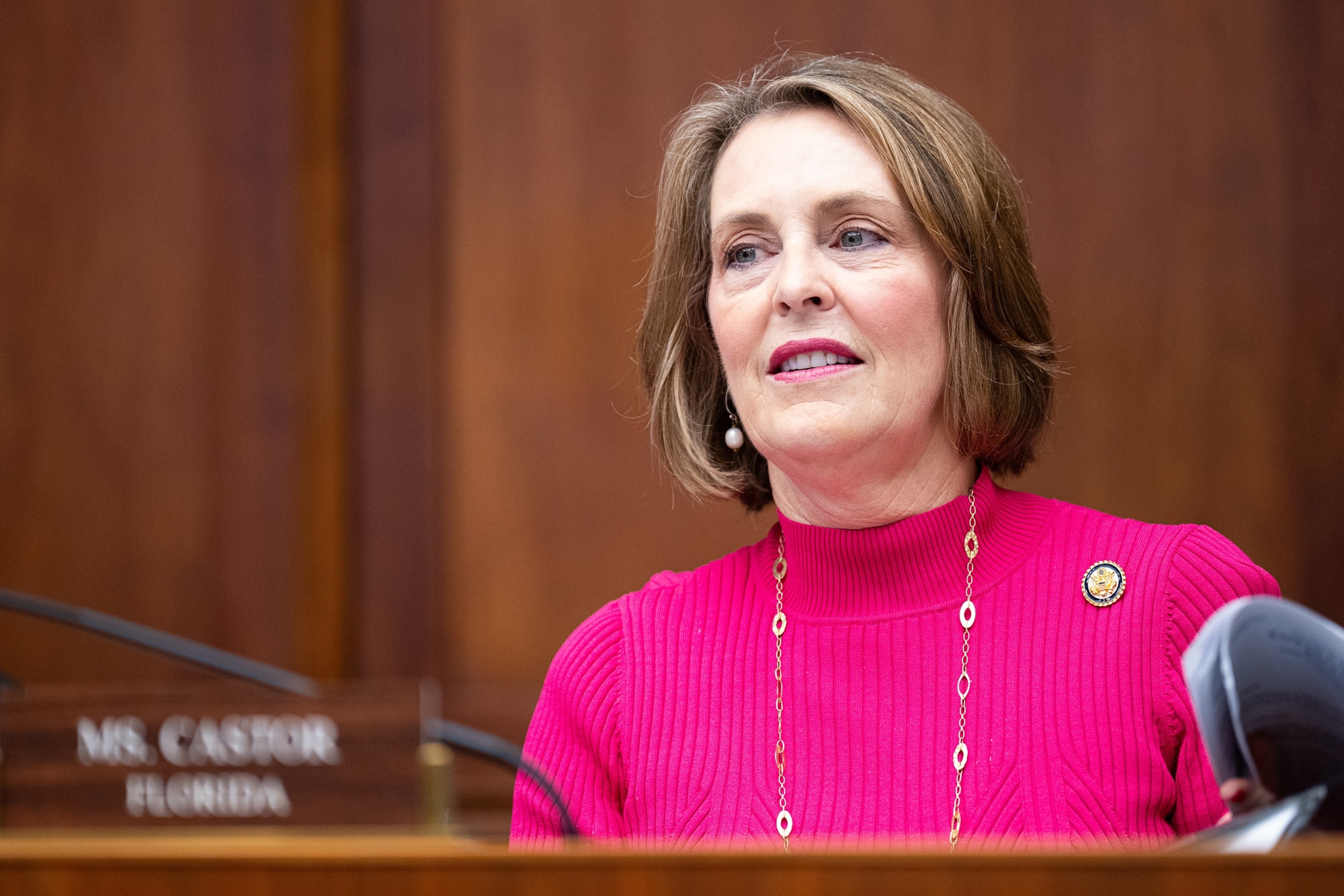 PHOTO: Rep. Kathy Castor arrives for the House Energy and Commerce Subcommittee on Commerce, Manufacturing, and Trade hearing in the Rayburn House Office Building, July 22, 2026.