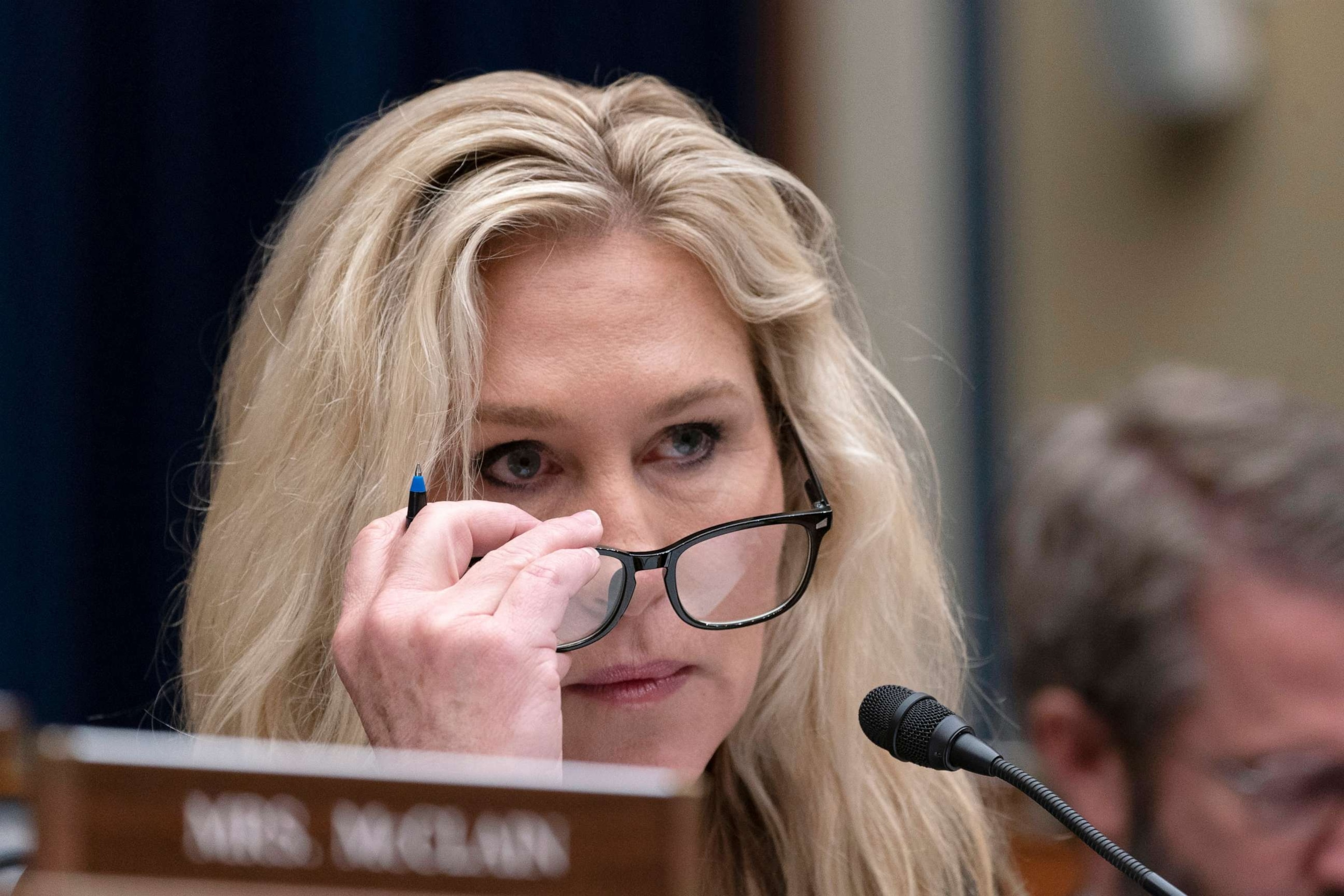 PHOTO: Rep. Marjorie Taylor Greene questions Kiran Ahuja, director of the U.S. Office of Personnel Management, during a House Committee on Oversight and Accountability Committee oversight hearing on Capitol Hill in Washington, March 9, 2023.