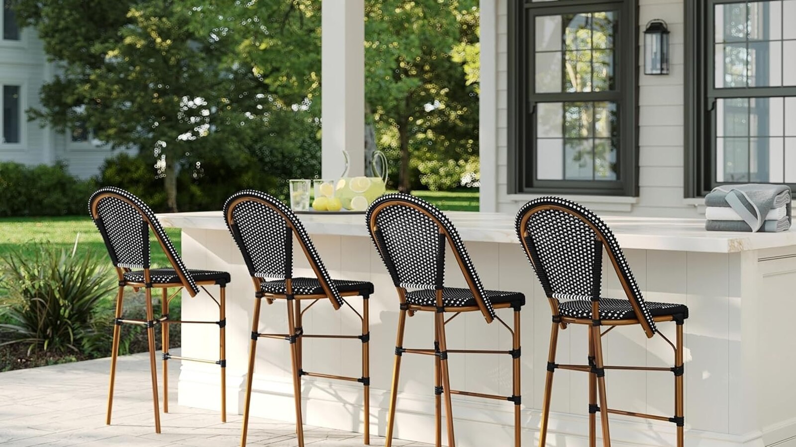 Martha Stewart Lily Pond Indoor-Outdoor Stackable Bar Stools