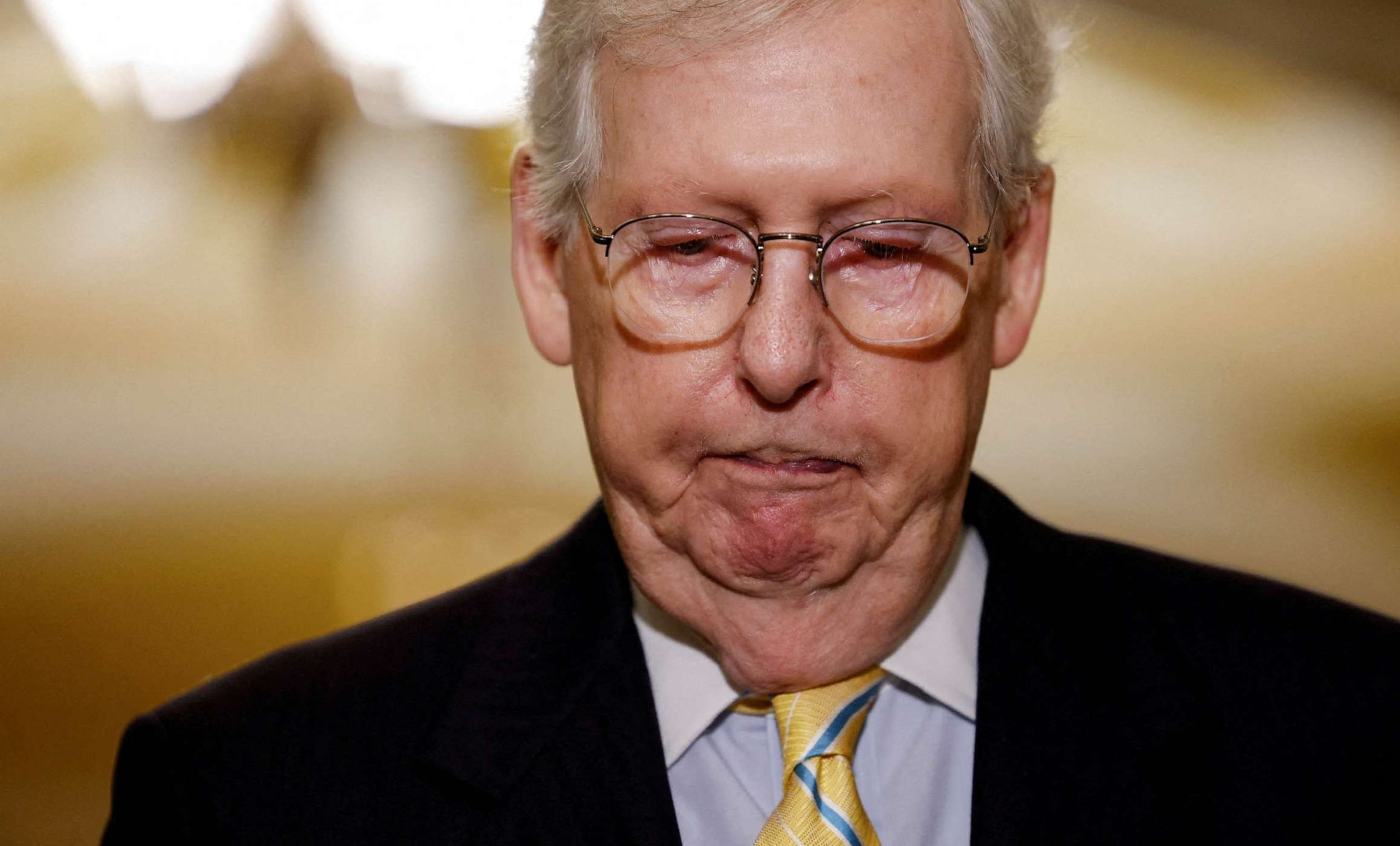 PHOTO: FILE - Senate Minority Leader Mitch McConnell addresses reporters following the Senate Republicans weekly policy lunch at the U.S. Capitol in Washington, July 11, 2023.