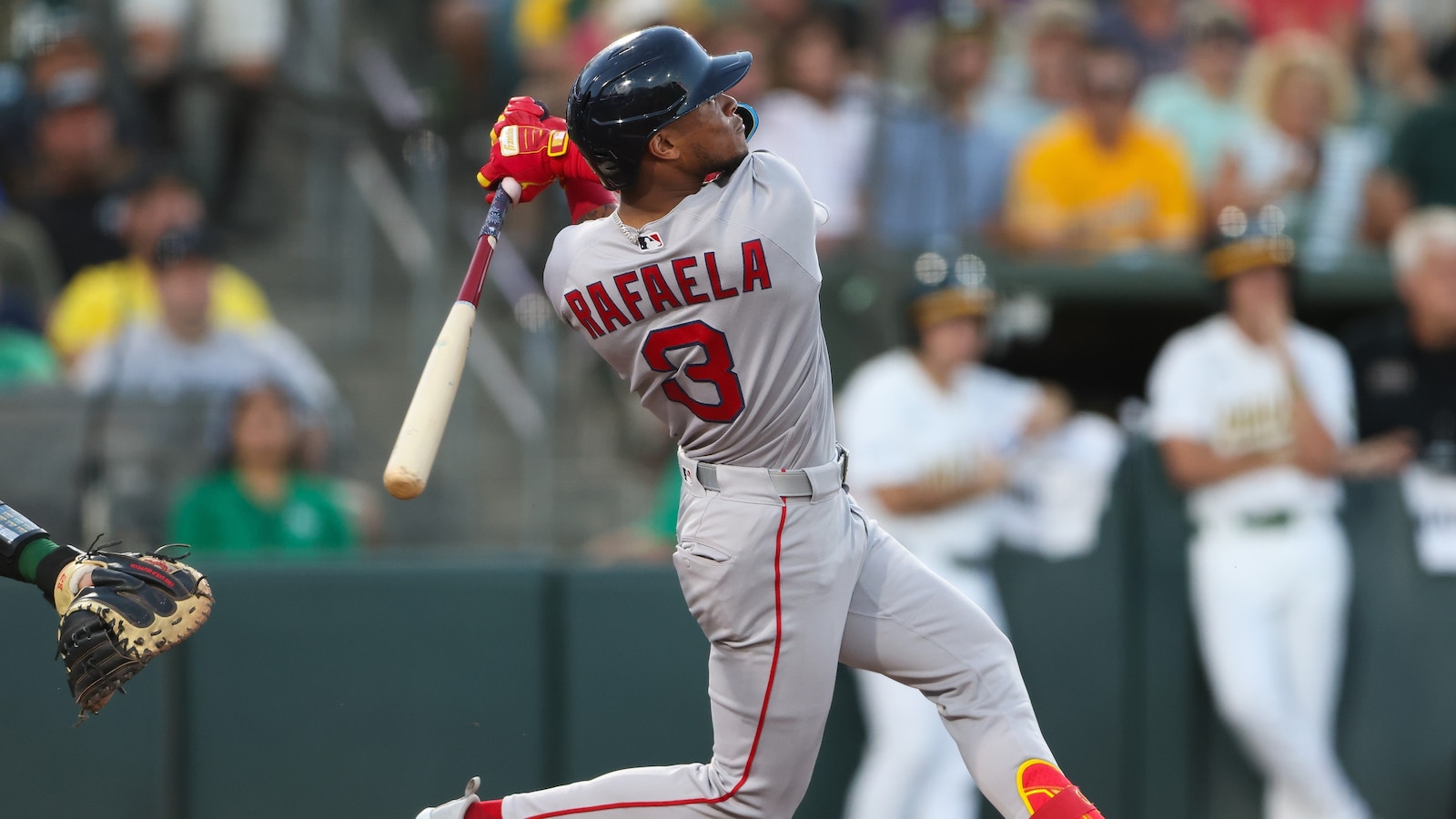 Ceddanne Rafaela watches his grand slam during Boston's win over the Athletics.