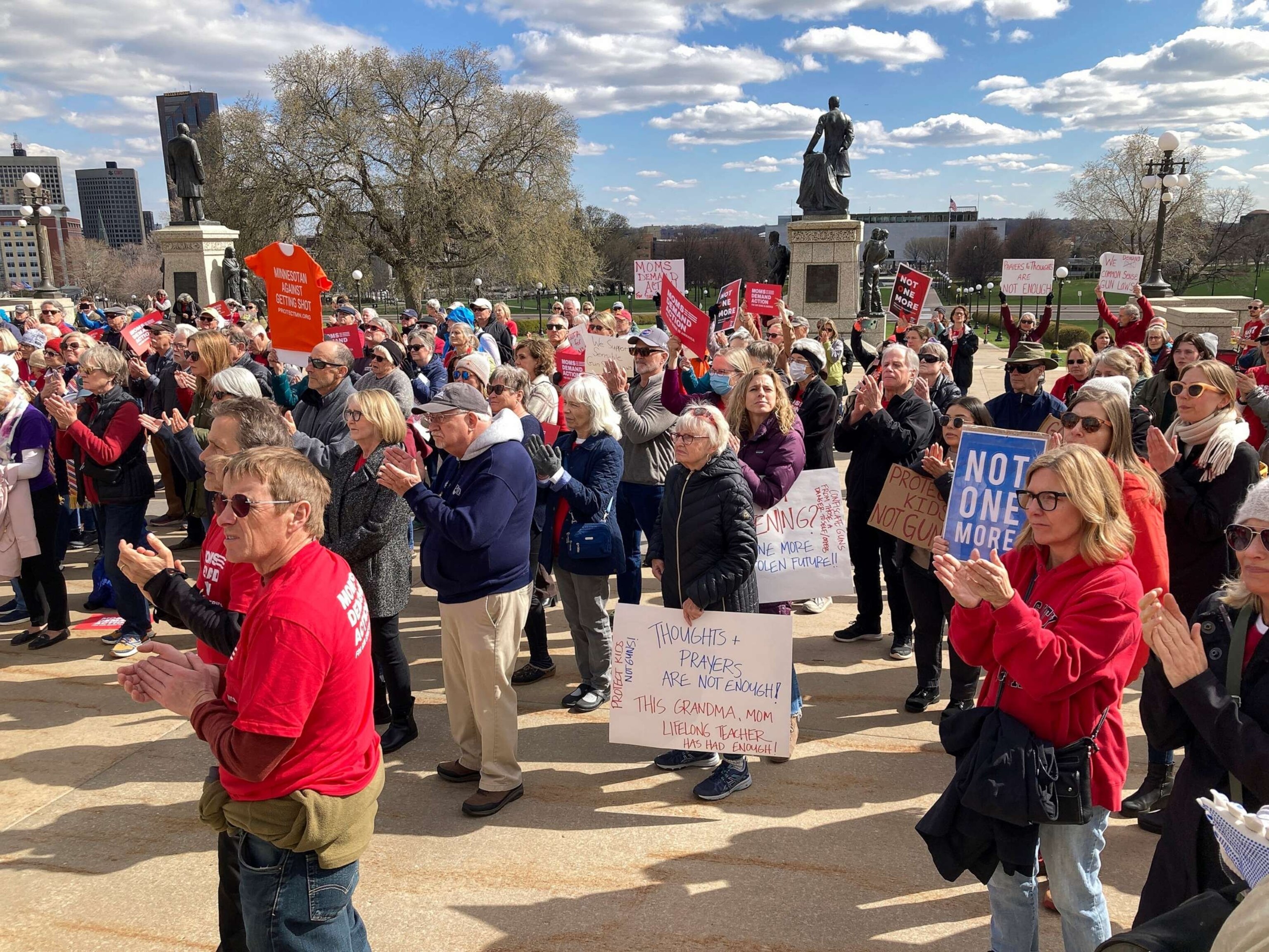 PHOTO: Gun safety advocates rally on the steps of the Minnesota State Capitol on April 25, 2023, in support of gun safety legislation that was scheduled for debate in the Minnesota House, in St. Paul, Minn.