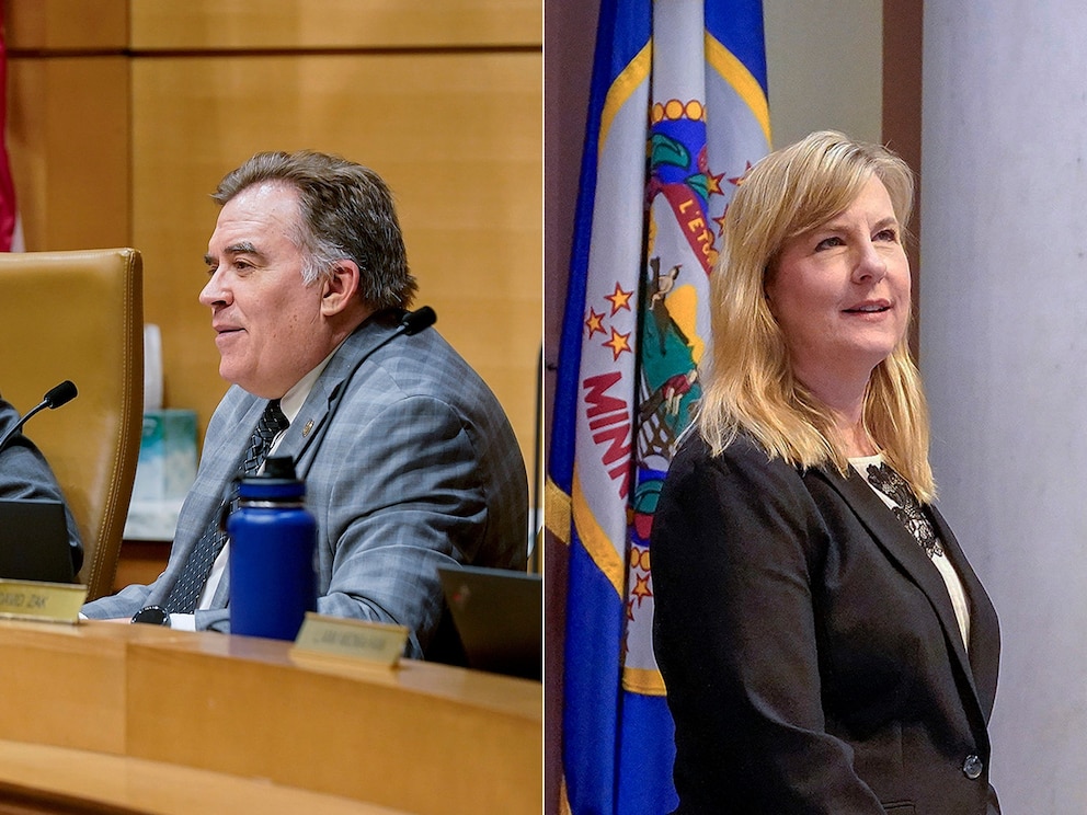 PHOTO: Sen. John Hoffman is shown during a meeting of the human services conference committee, May 2, 2024. | House Speaker Melissa Hortman is shown the first session of the 2024 legislative session, on Feb. 12, 2024.