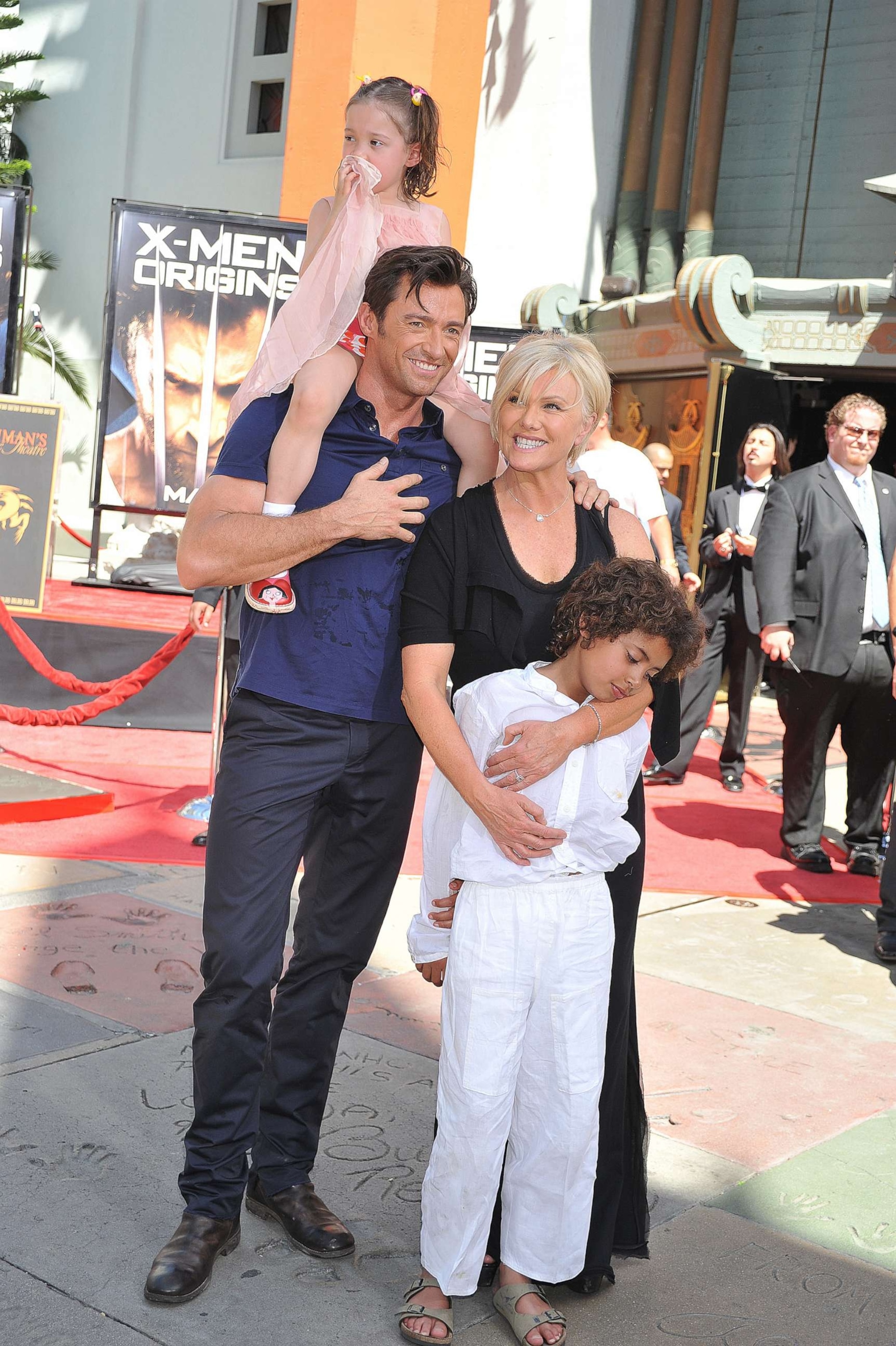 PHOTO: Actor Hugh Jackman, his wife Deborra-Lee Furness, and their children, Ava and Oscar, attend the Jackman's hand and footprints ceremony at Grauman's Chinese Theatre, on April 21, 2009, in Hollywood, Calif.