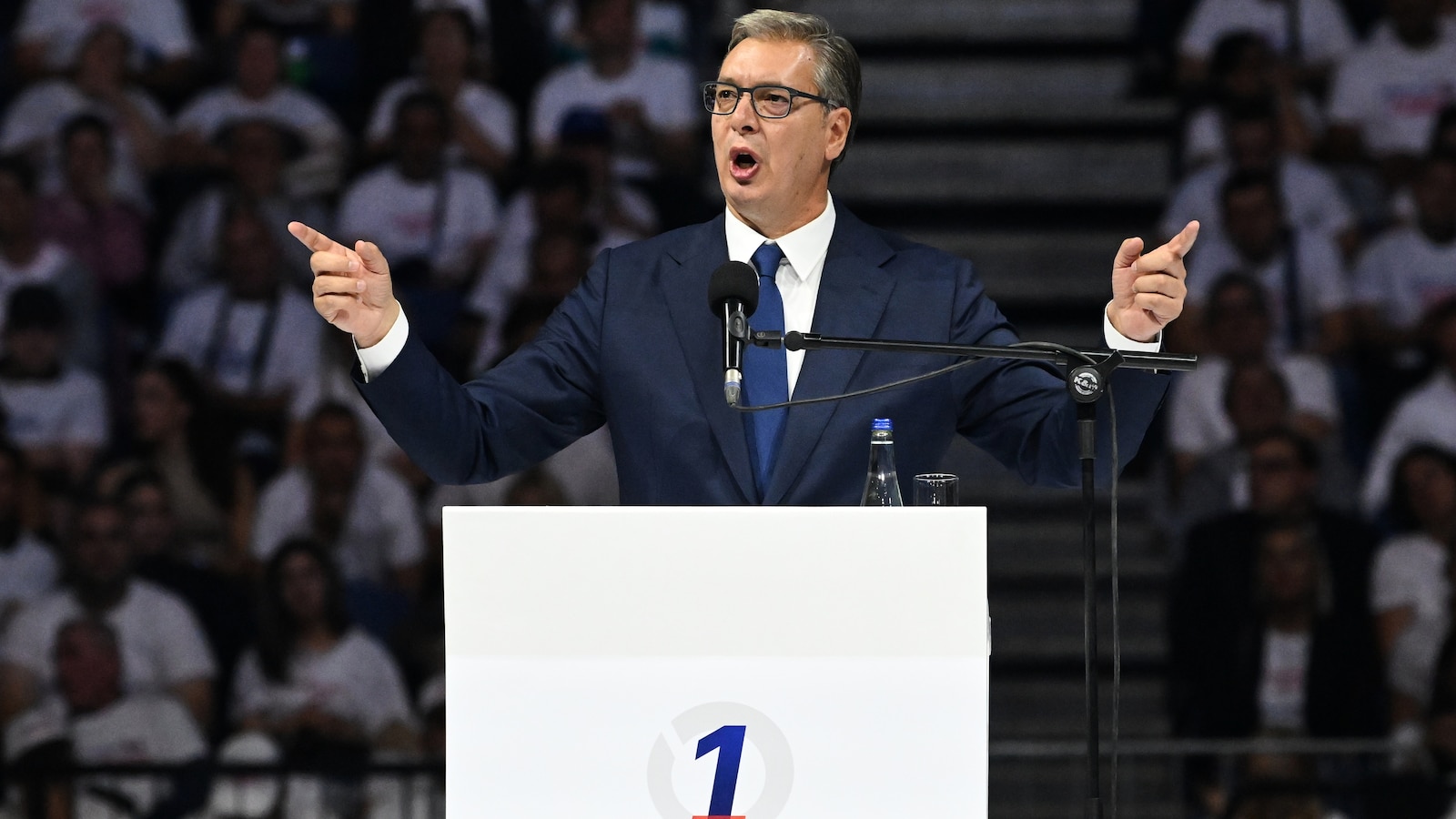 Thousands pack arena in Belgrade as Serbia's leader Vucic launches prime minister bid