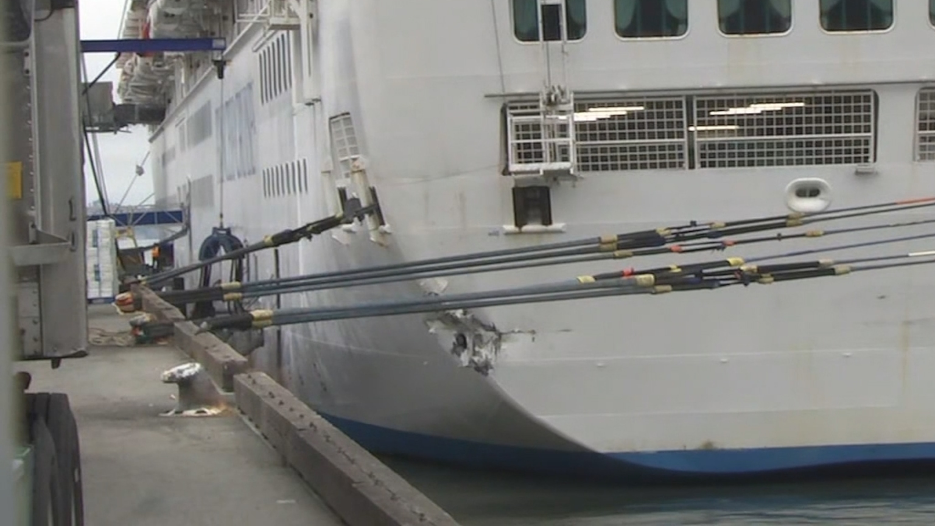 PHOTO: The Ruby Princess cruise ship hit Pier 27 while docking Thursday morning, July 6, 2023, in San Francisco.