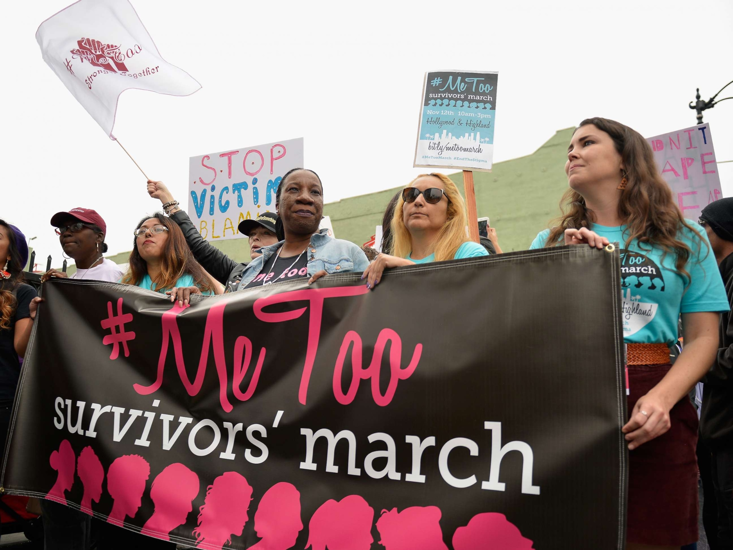 PHOTO: In this Nov. 12, 2017, file photo, Brenda Gutierrez, Frances Fisher and Tarana Burke participate in the #MeToo Survivors March & Rally, in Hollywood, Calif.