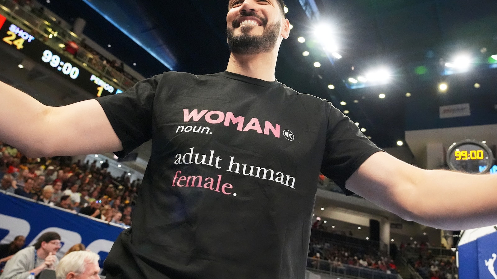 Former NBA player Eres Kanter Freedom was ejected from a WNBA game after he was confronted by Chicago Sky guard Natasha Cloud late in the third quarter.

Freedo
