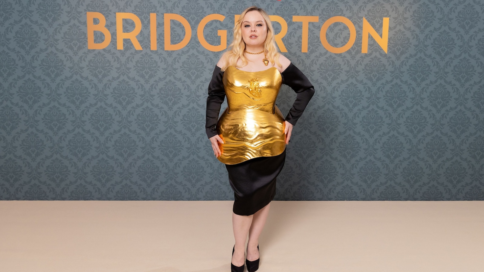 'Bridgerton's' Nicola Coughlan shines in 22karat golden corset with a