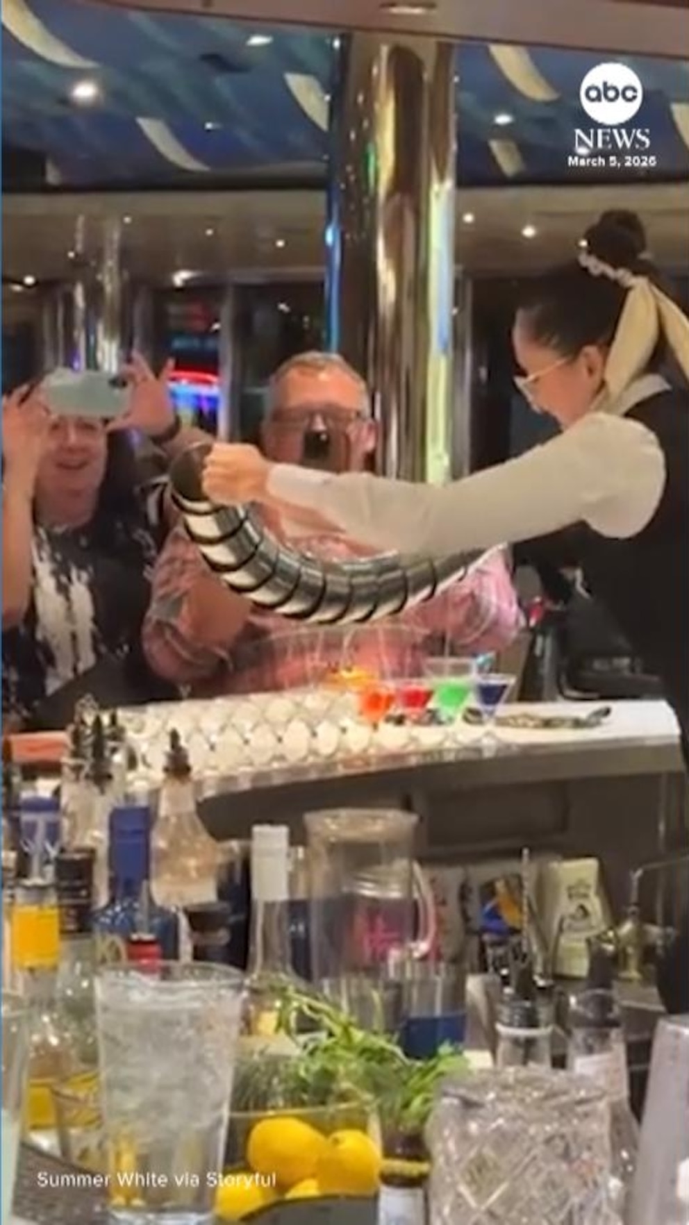 Video Cruise ship bartender impresses passengers with pouring skills