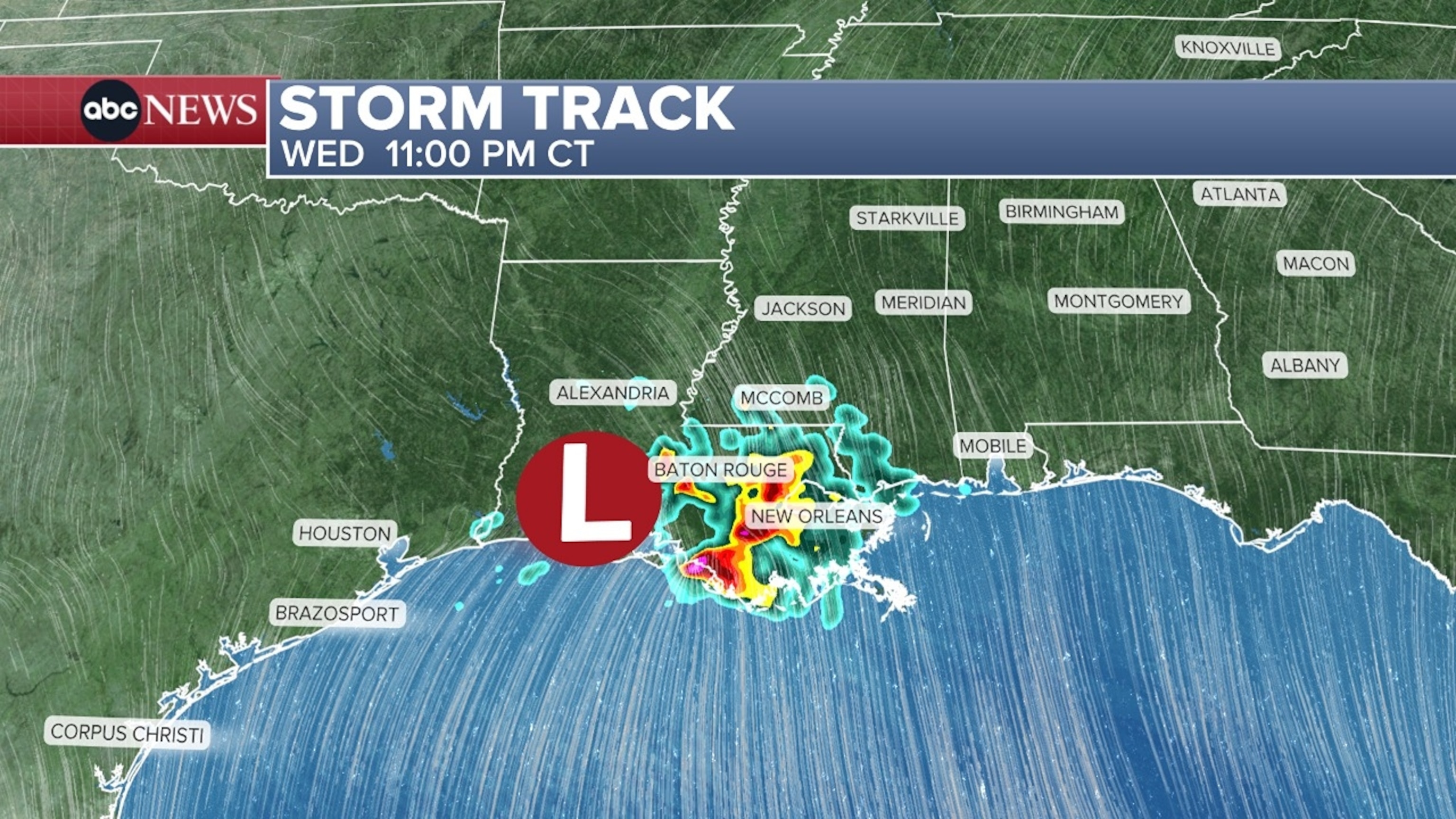 PHOTO: The storm is expected to hug the coastline today and begin moving inland tonight, weakening after it leaves the Gulf. 