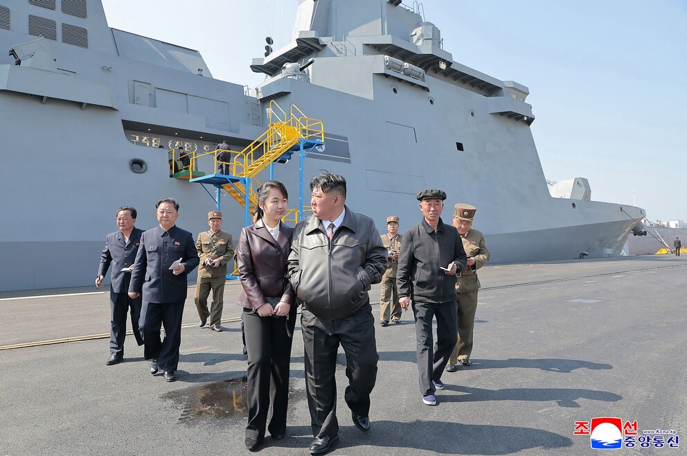PHOTO: This undated picture released from North Korea's official Korean Central News Agency via KNS on April 30, 2025 shows North Korea's leader Kim Jong Un attending the test-firing of weapons system from North Korea's the Choe Hyon destroyer.