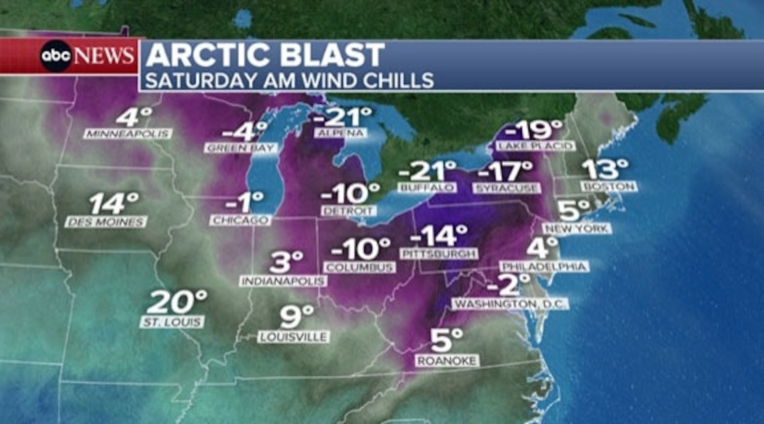 FOTO: mapa meteorológico de la explosión ártica del sábado