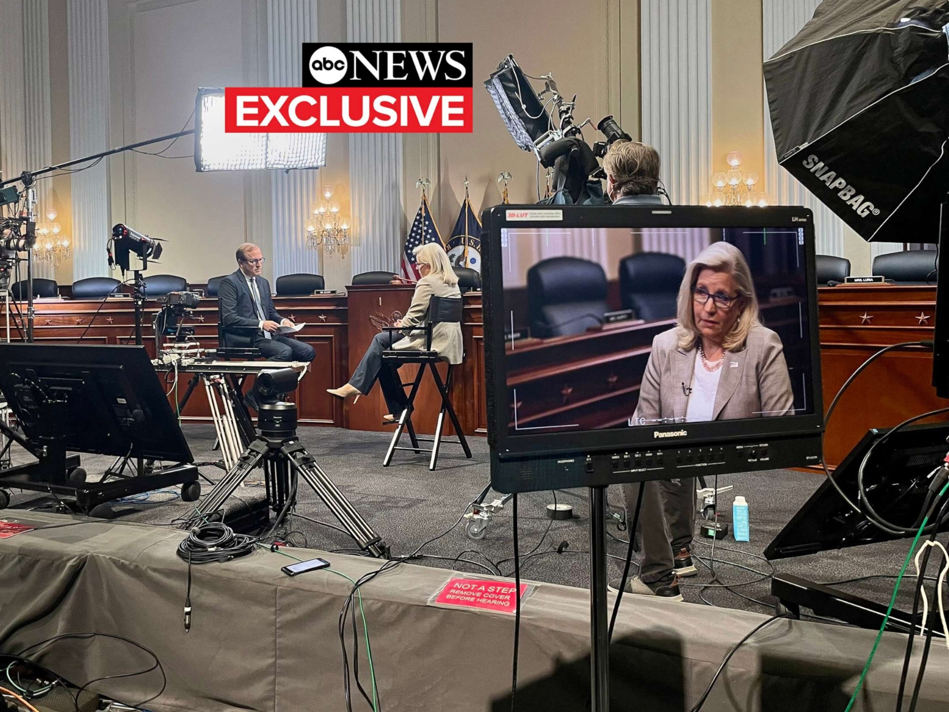 PHOTO: Rep. Liz Cheney speaks with ABC News Chief Washington Correspondent Jon Karl, Aug. 19, 2022, in Washington, D.C.